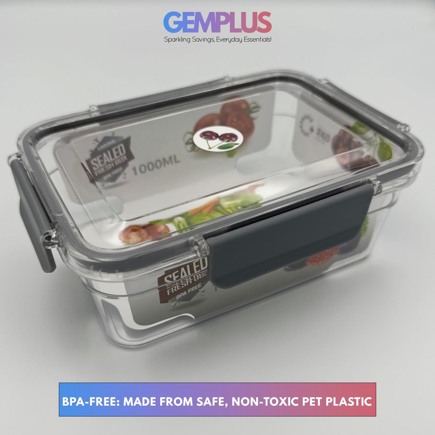 GEM+ | 3-Piece Rectangle Food Container Storage Set – BPA-Free Lock & Seal