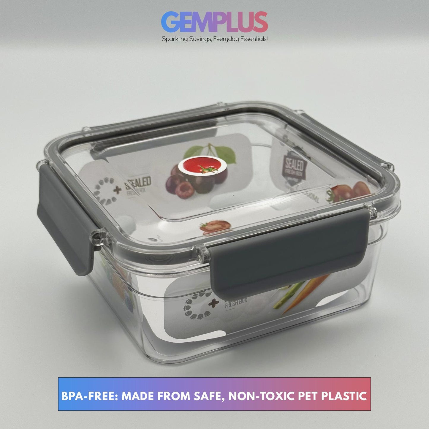 GEM+ | 3-Piece Square Food Container Storage Set – BPA-Free, Durable Lock & Seal