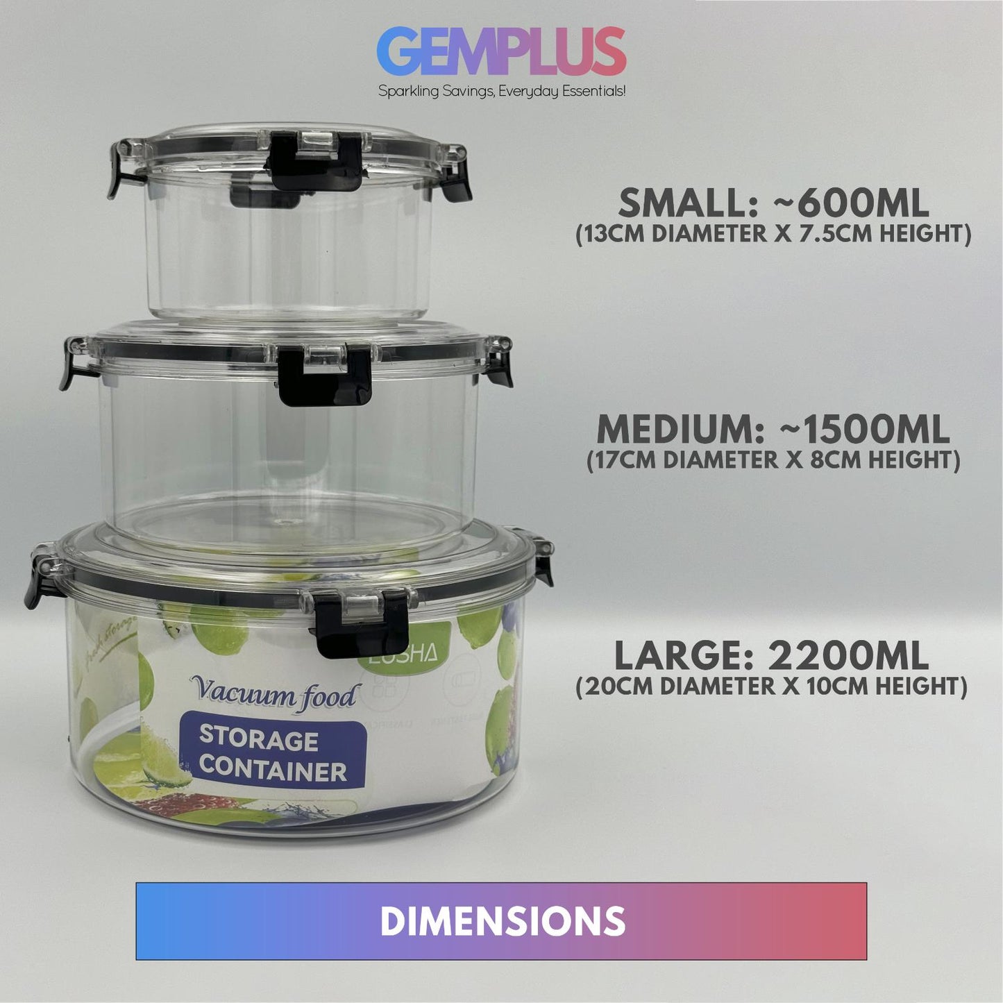 GEM+ | 3-Piece Food Container Storage Set – Durable, BPA-Free, Lock & Seal