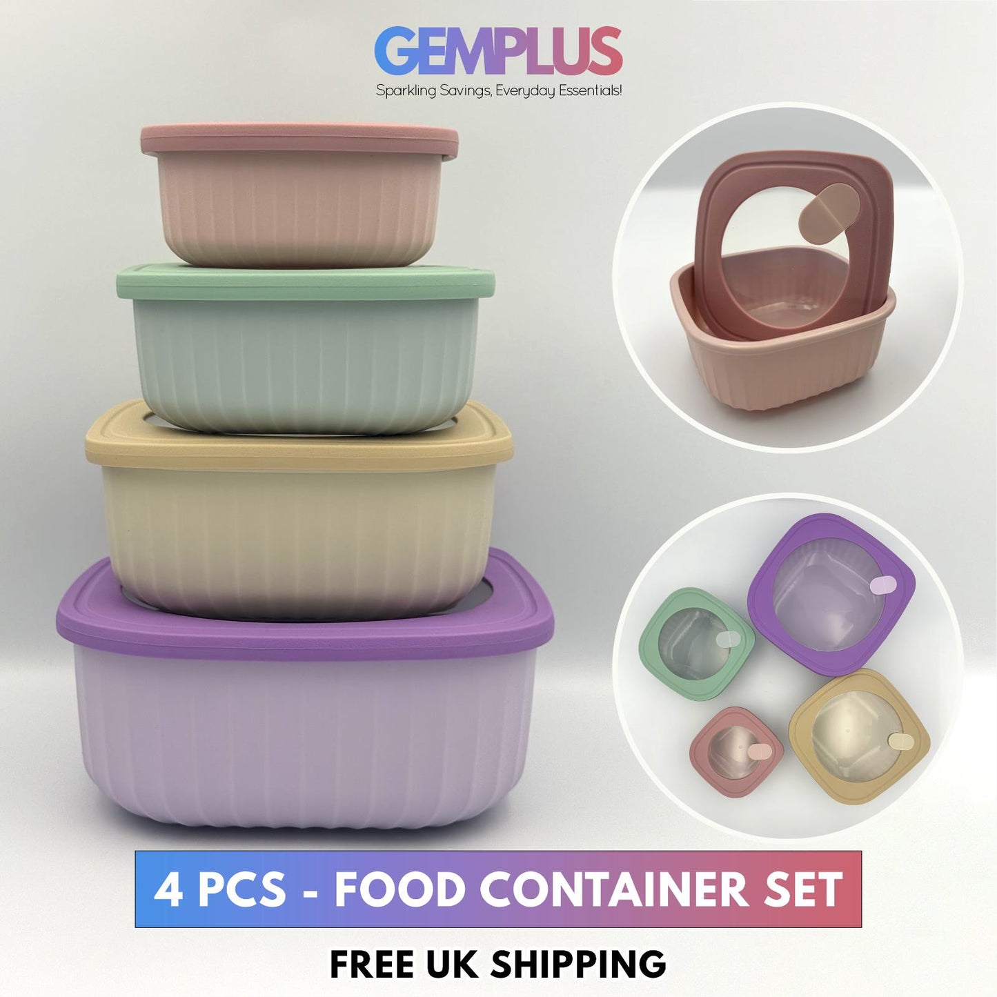 GEM+ | 4-Piece BPA-Free Food Container Set with Lock & Seal Silicone Lids