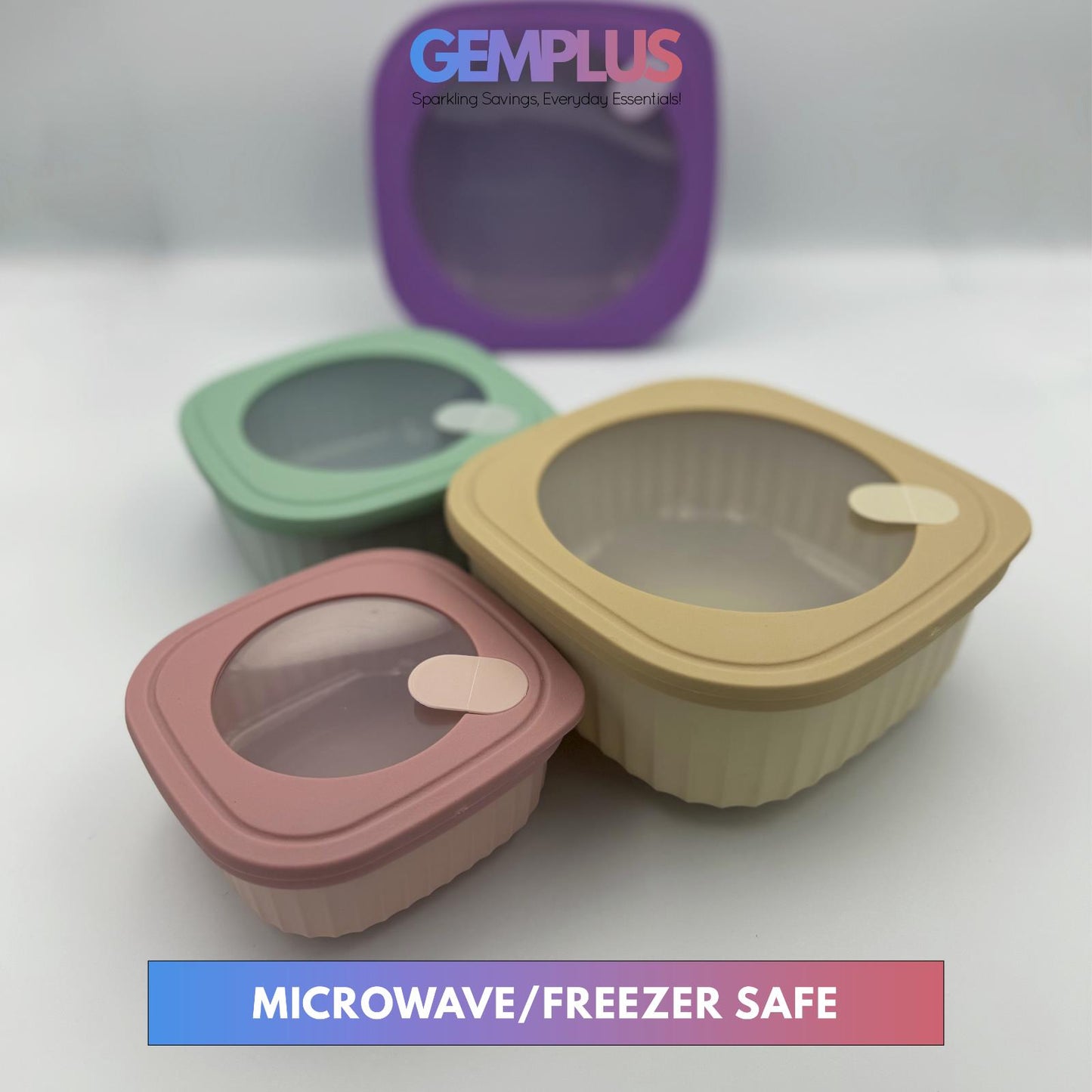 GEM+ | 4-Piece BPA-Free Food Container Set with Lock & Seal Silicone Lids