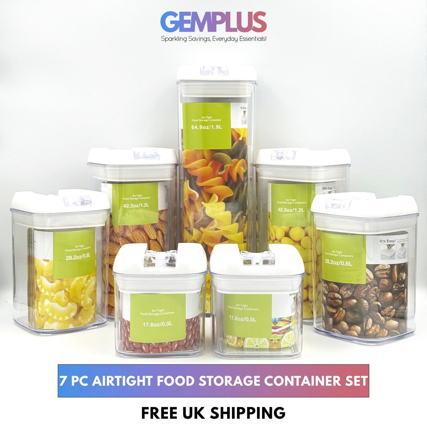GEM+ | 7pc Premium Airtight Food Storage Container Set Stackable BPA FREEE