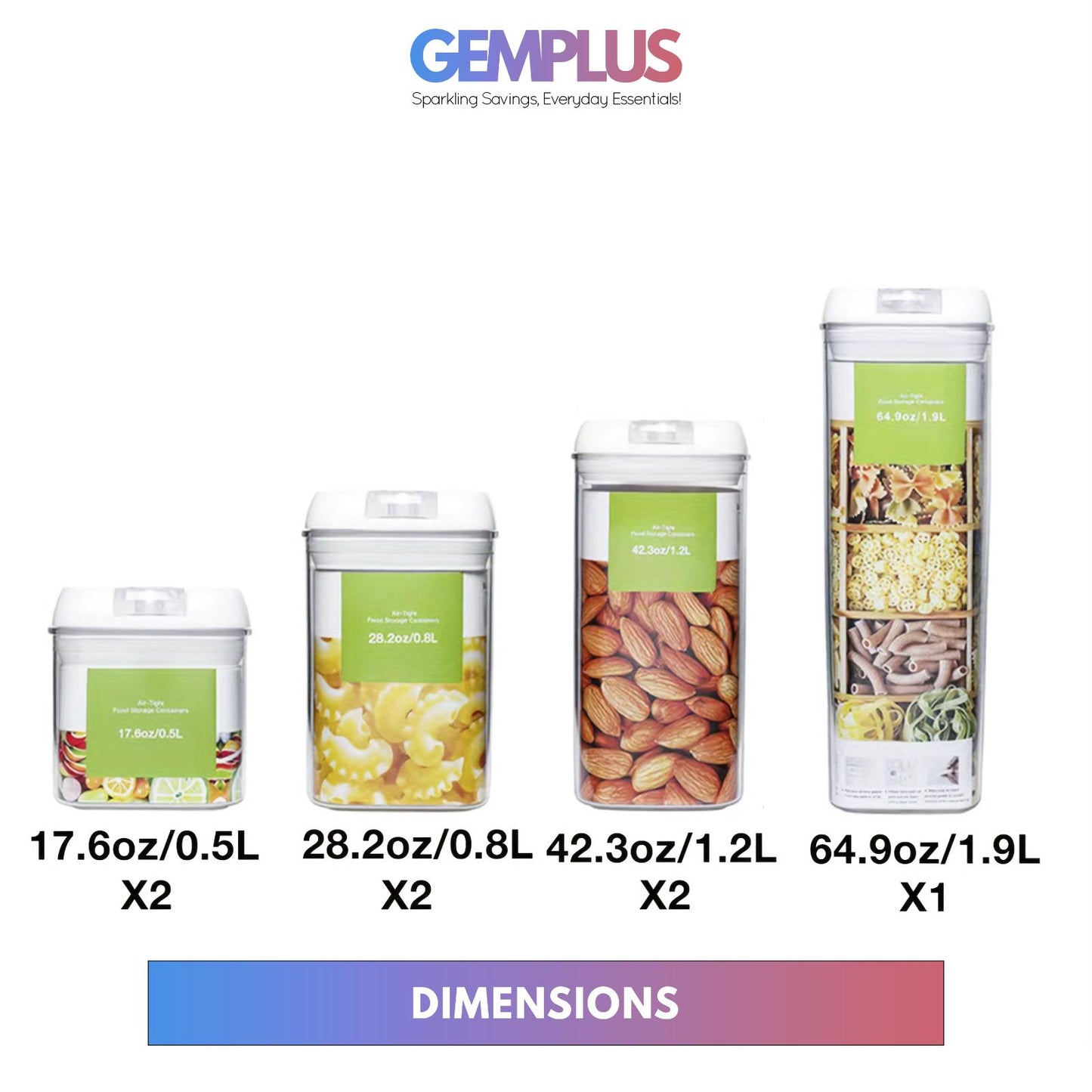 GEM+ | 7pc Premium Airtight Food Storage Container Set Stackable BPA FREEE