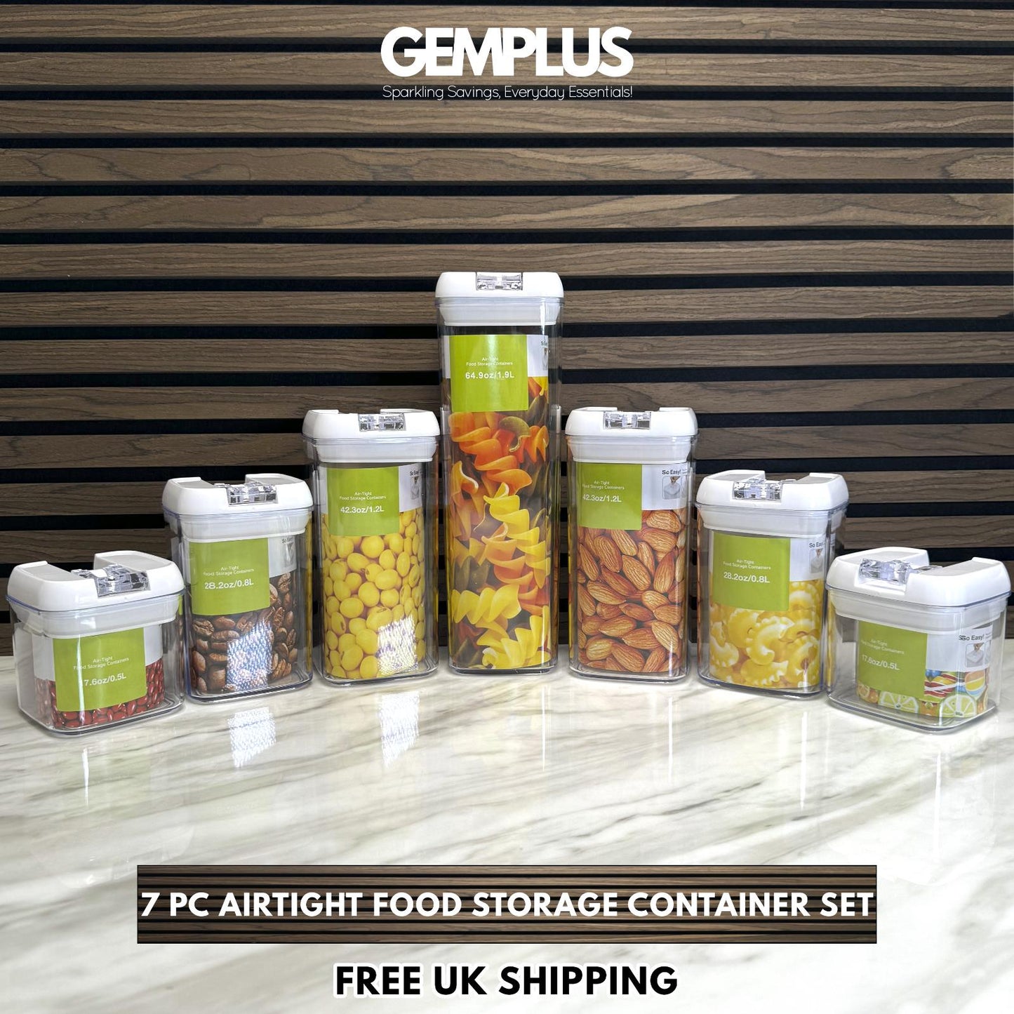 GEM+ | 7pc Premium Airtight Food Storage Container Set Stackable BPA FREEE