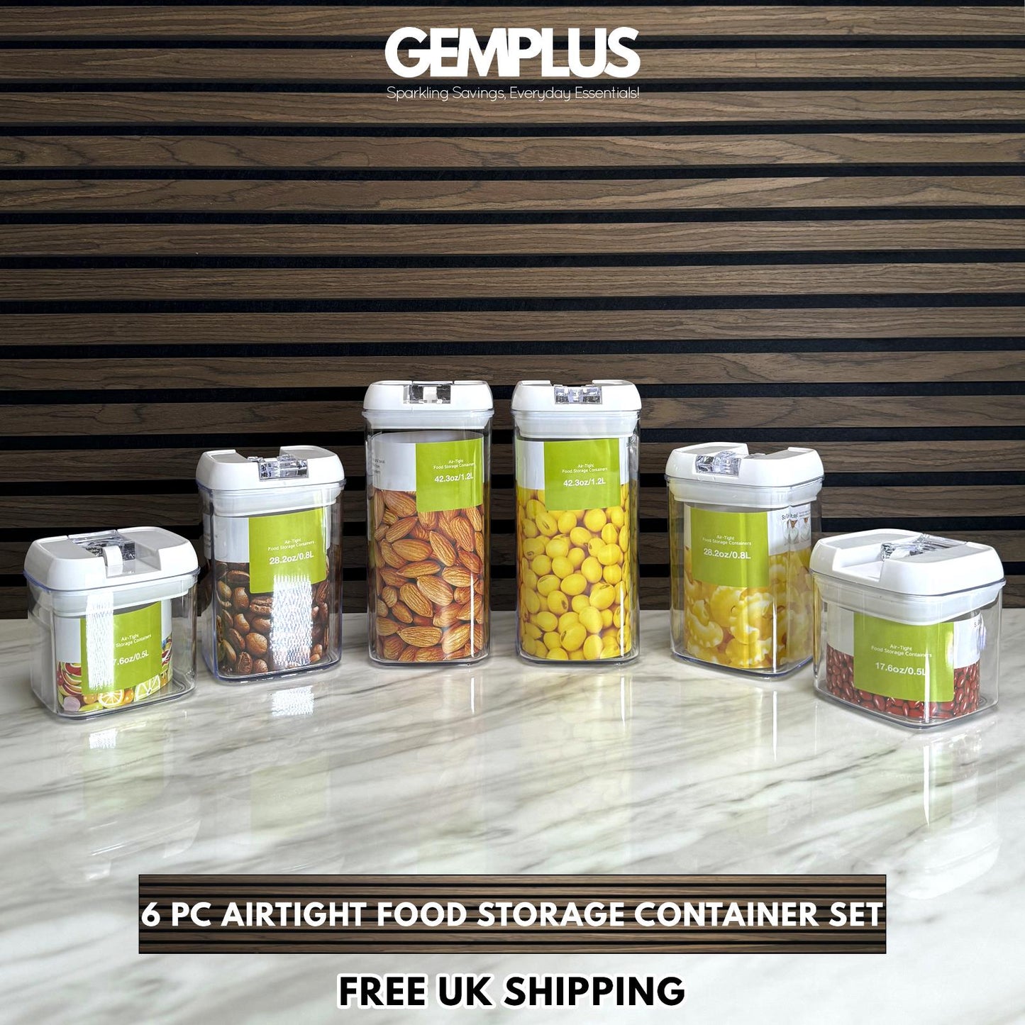 GEM+ | 6pc Premium Airtight Food Storage Container Set Stackable BPA FREE