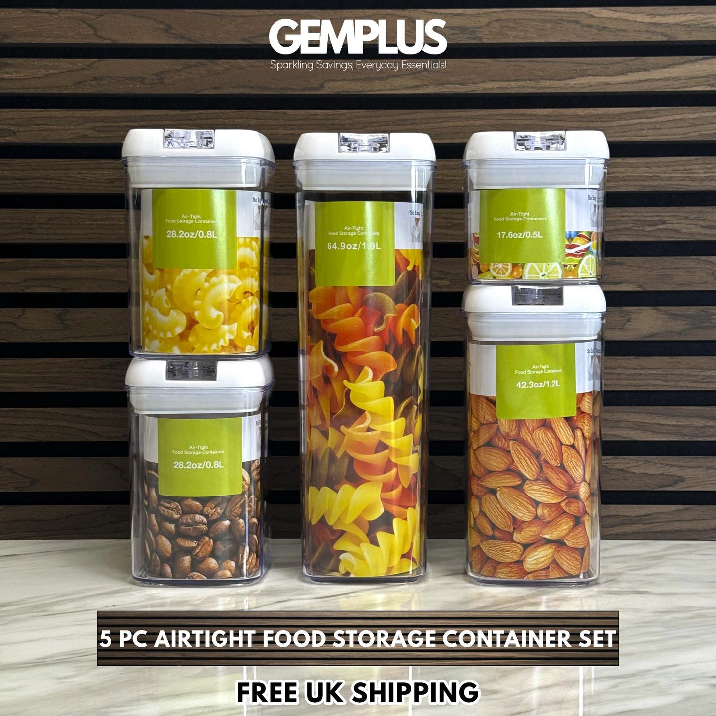 GEM+ | 5pc Premium Airtight Food Storage Container Set Stackable BPA FREE