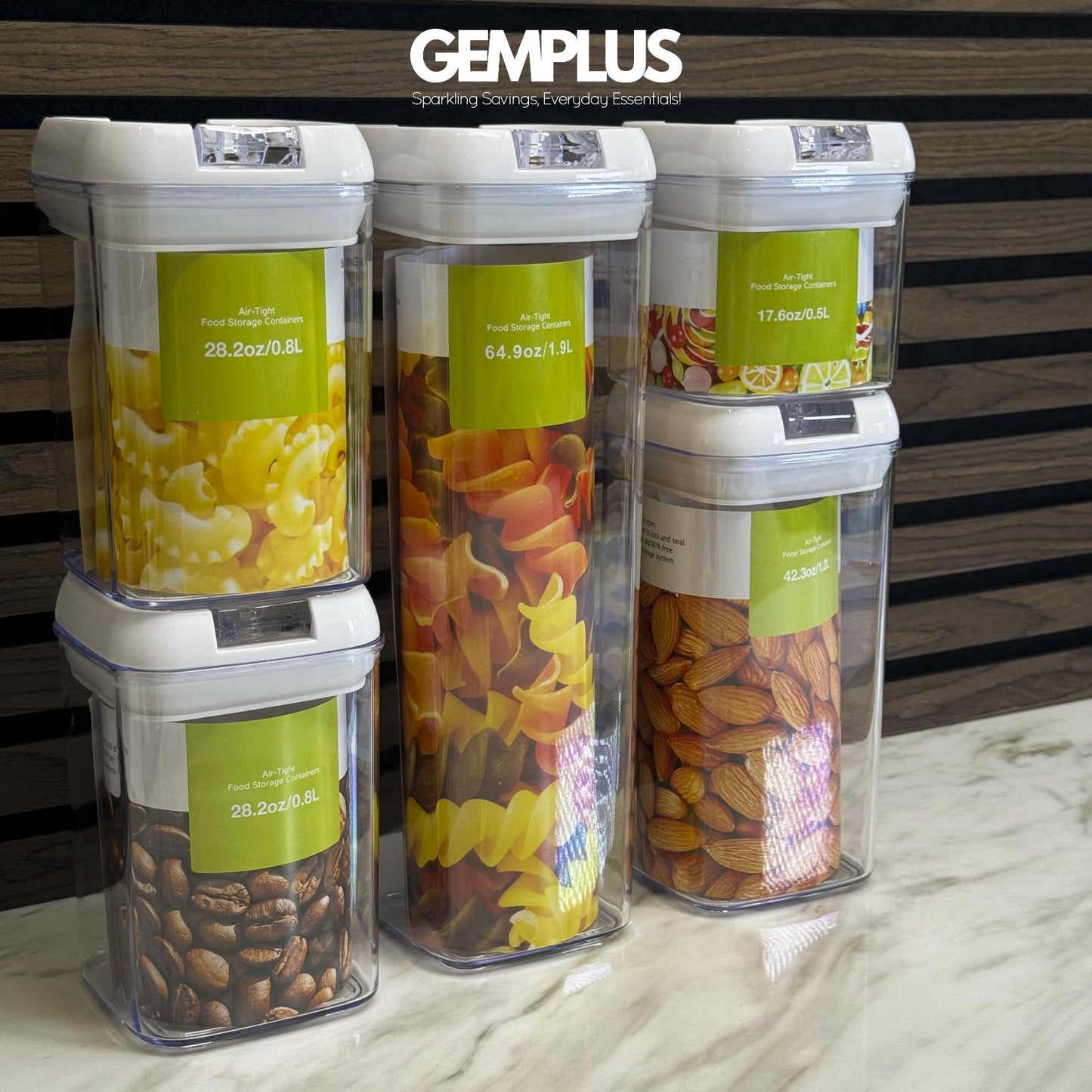 GEM+ | 5pc Premium Airtight Food Storage Container Set Stackable BPA FREE