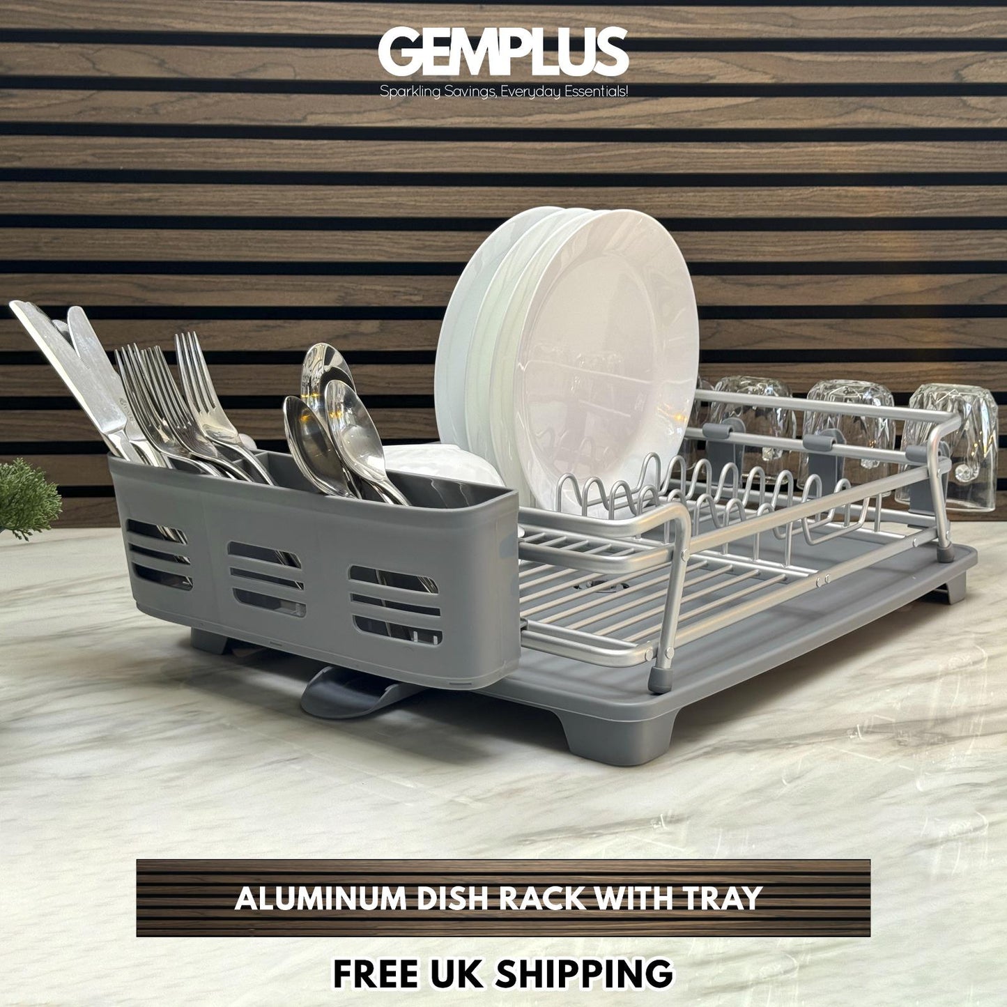 GEM+ | Premium Large Aluminum Dish Drying Rack Dishrack Drainer with Tray