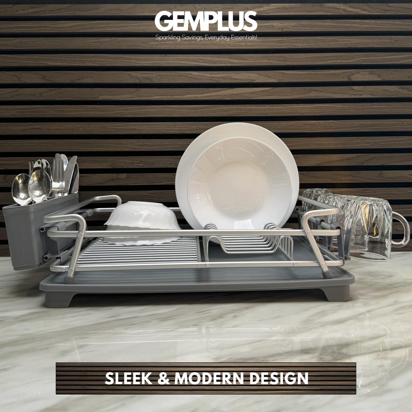 GEM+ | Premium Large Aluminum Dish Drying Rack Dishrack Drainer with Tray