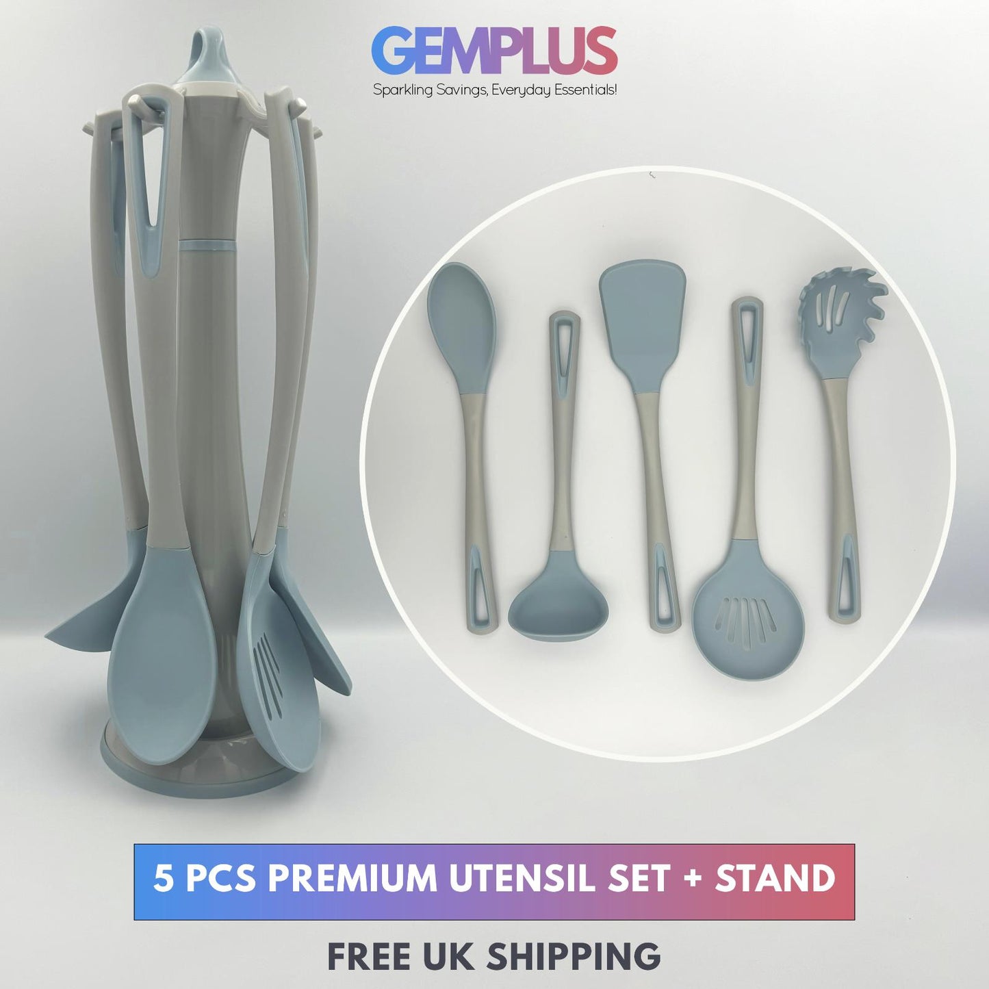 GEM+ | Premium 5 Pcs Silicone Utensil Set - Heat Resistant