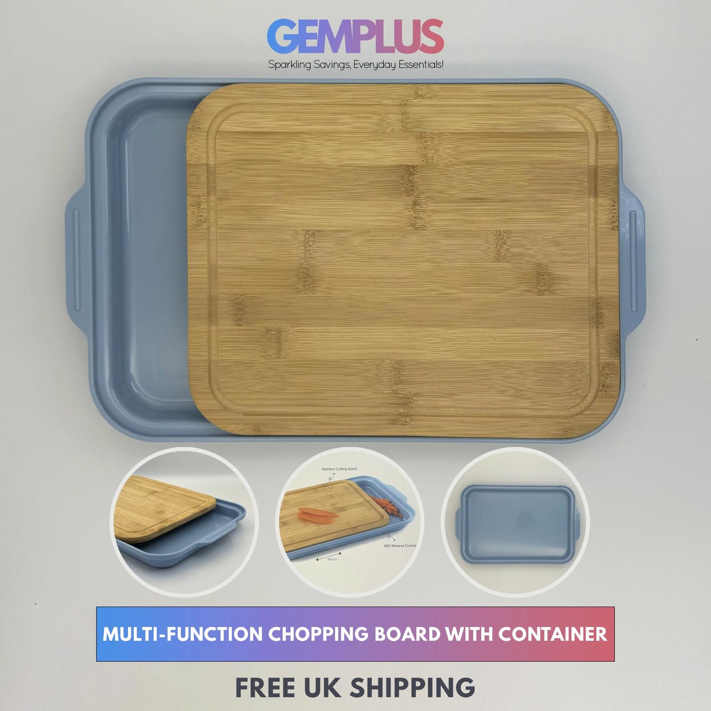 GEM+ | Premium Natural Bamboo Chopping Board with Storage Container