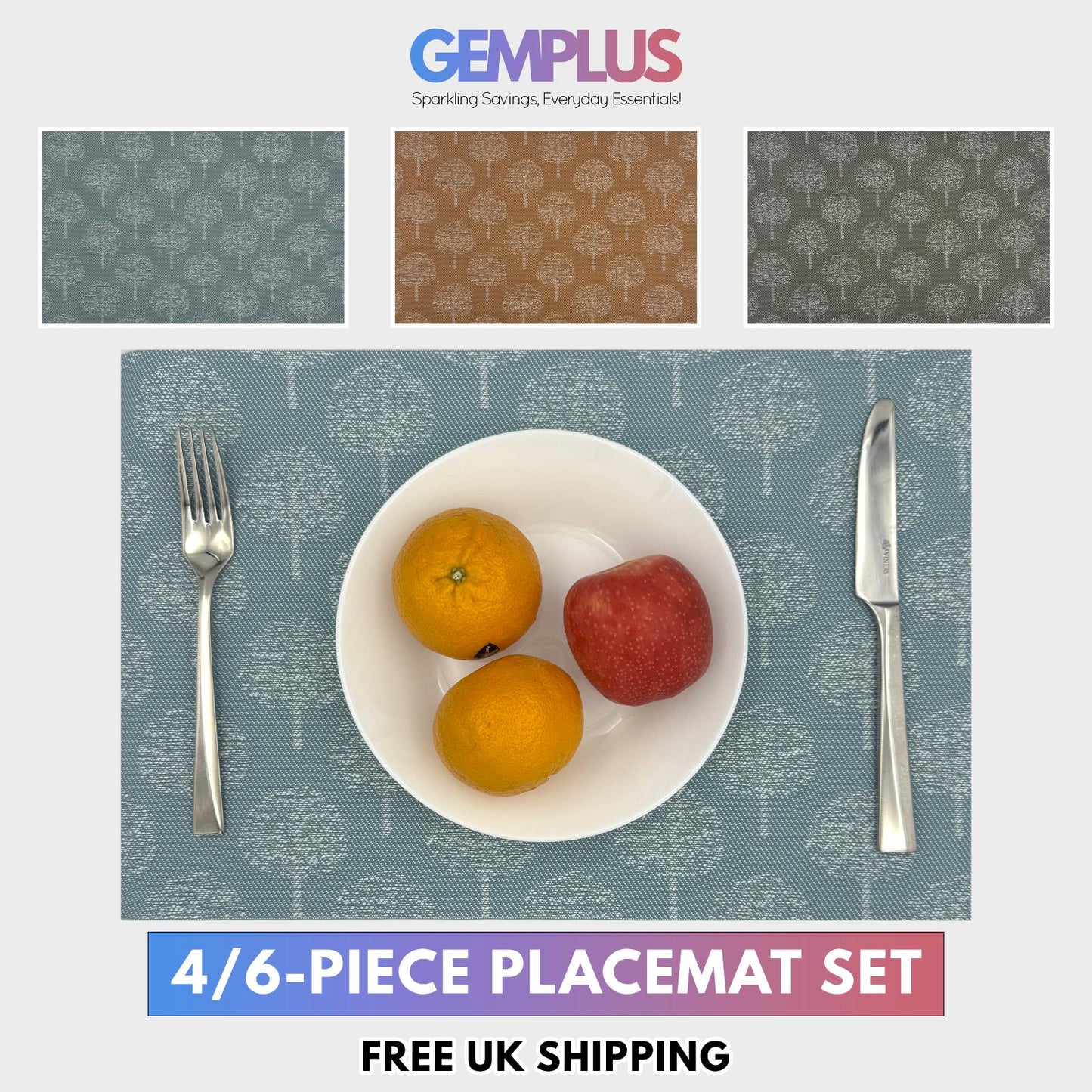 GEM+ | Premium 4/6 Piece Placemat Set Durable Heat-Resistant Easy to Clean