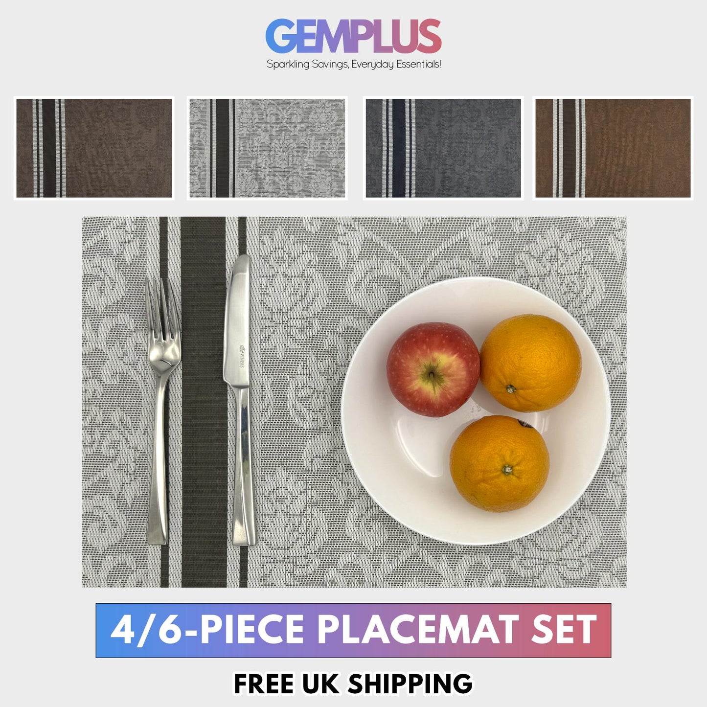 GEM+ | Premium 4/6 Piece Placemat Set Durable Heat-Resistant Easy to Clean