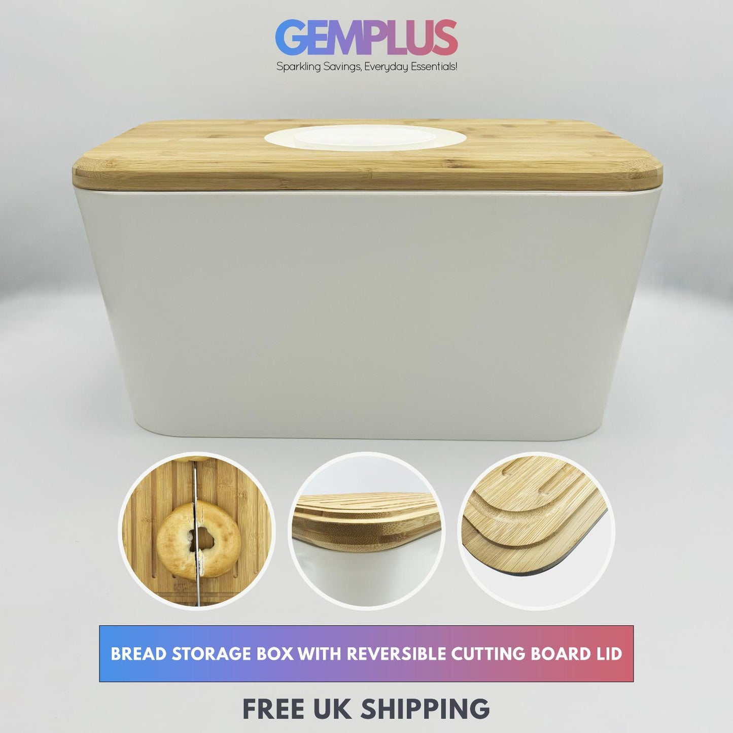 GEM+ | Bread Storage Bin Box with Eco Bamboo Cutting Board Lid Extra Large Space
