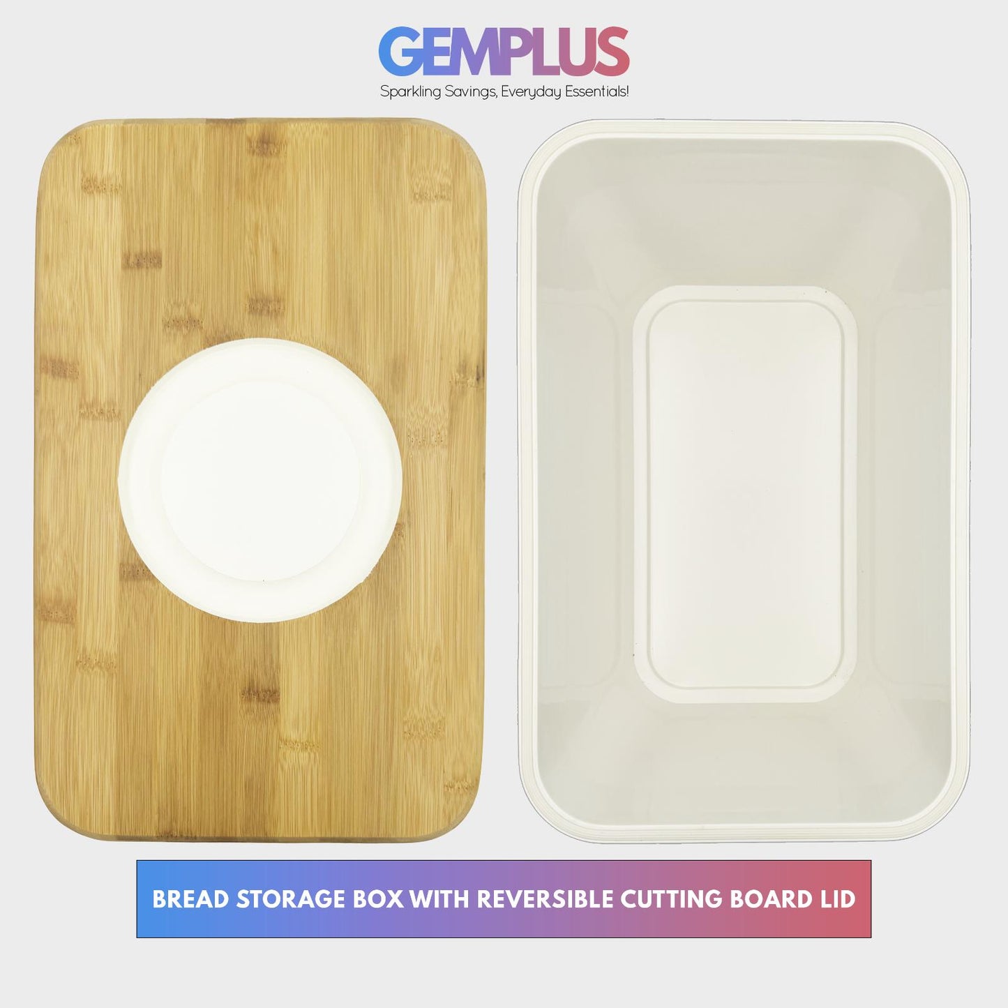 GEM+ | Bread Storage Bin Box with Eco Bamboo Cutting Board Lid Extra Large Space