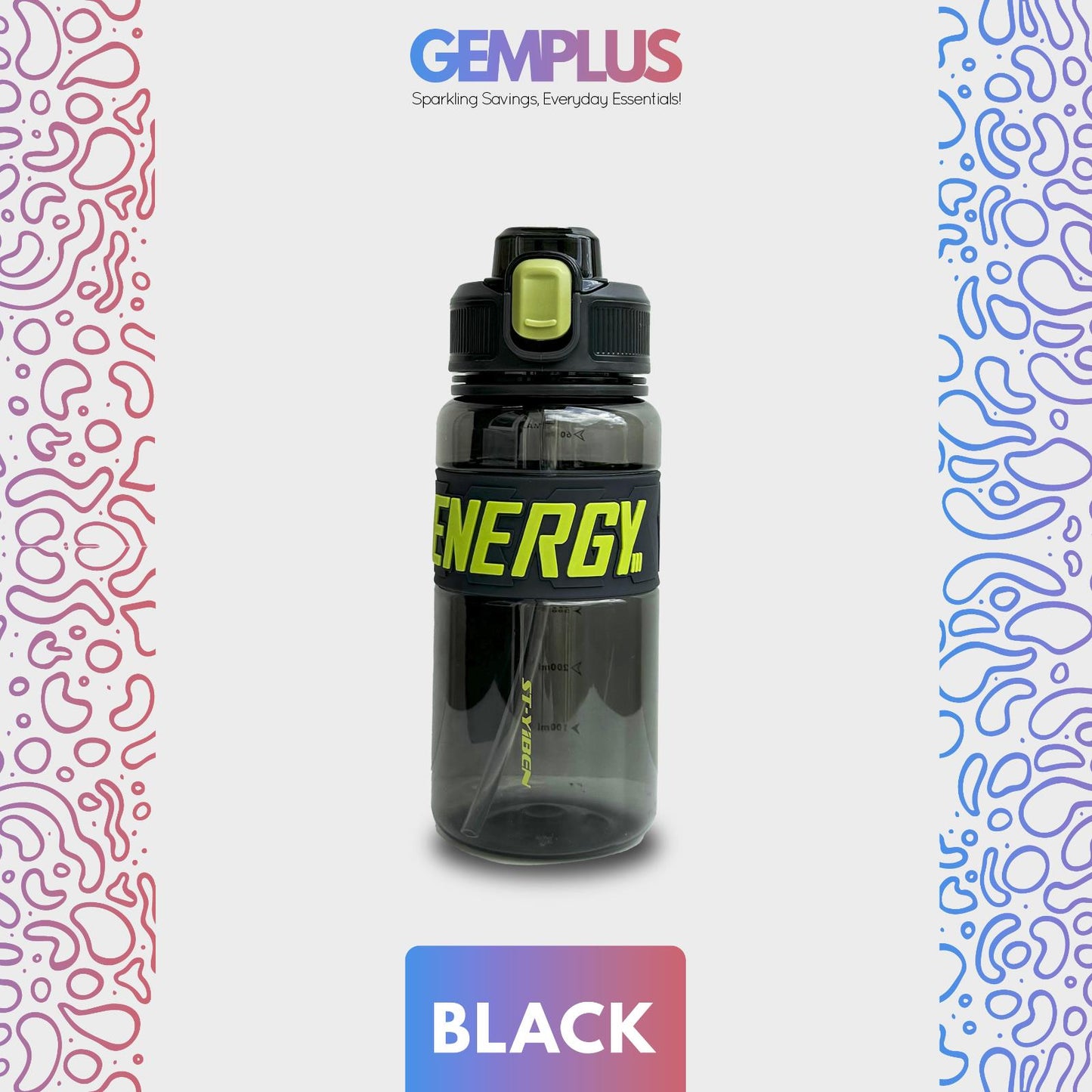 GEM+| 650ml Reusable Water Bottle with Straw BPA Leakproof Sports Gym Travel