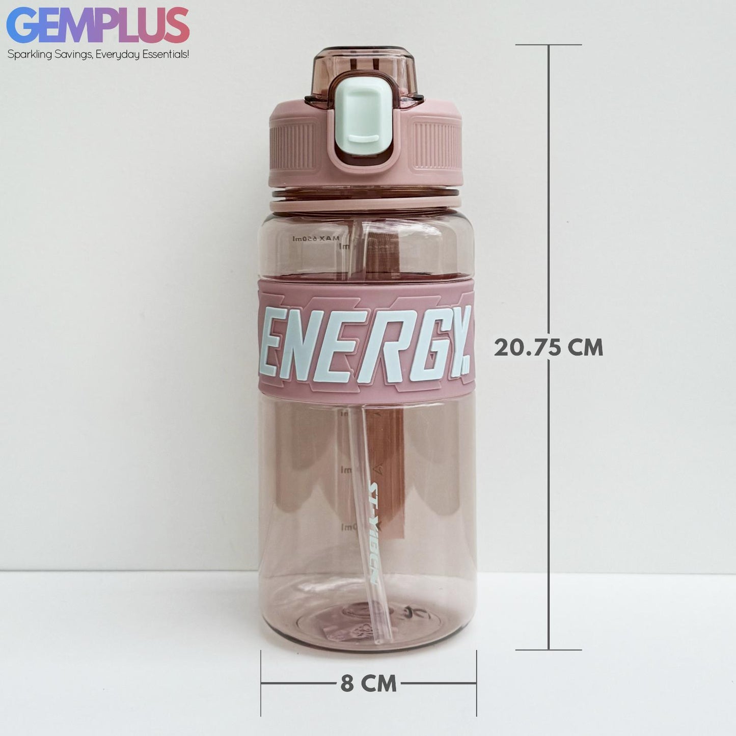 GEM+| 650ml Reusable Water Bottle with Straw BPA Leakproof Sports Gym Travel