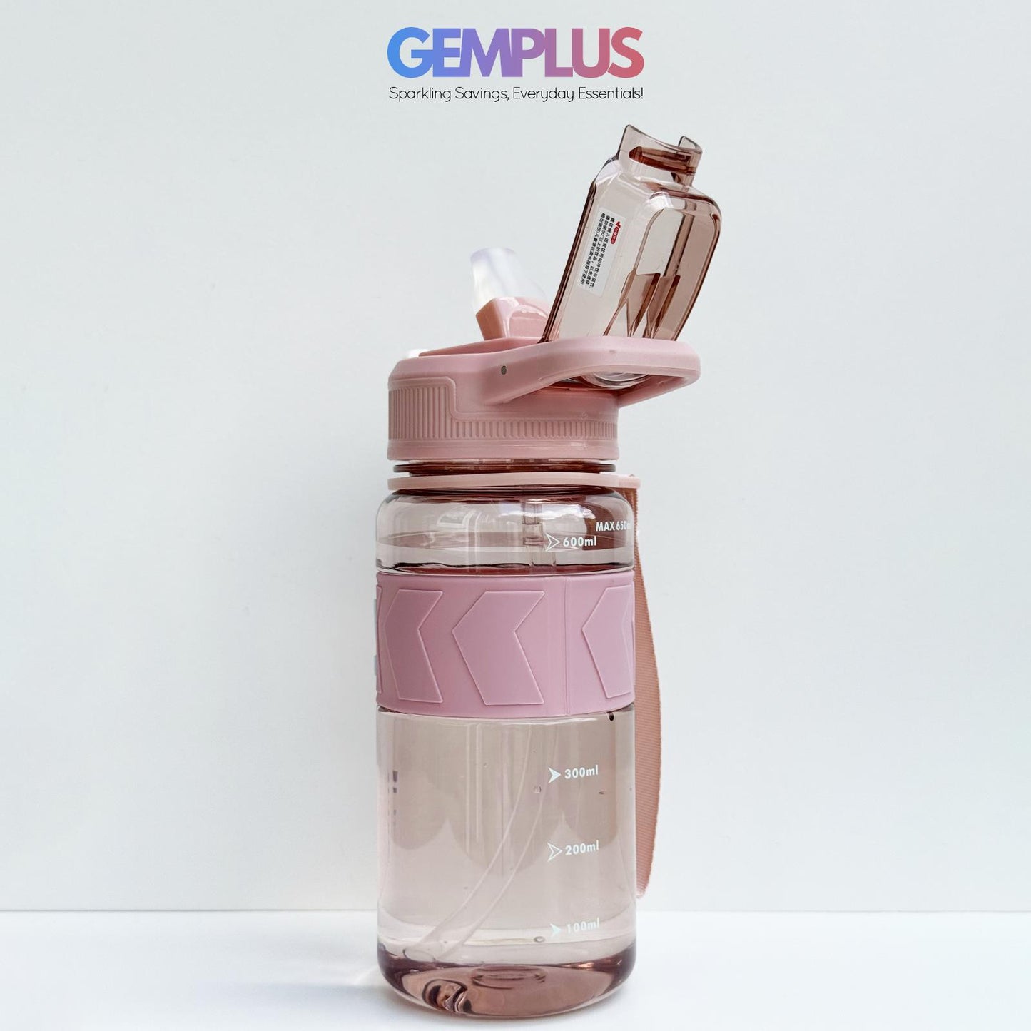 GEM+| 650ml Reusable Water Bottle with Straw BPA Leakproof Sports Gym Travel
