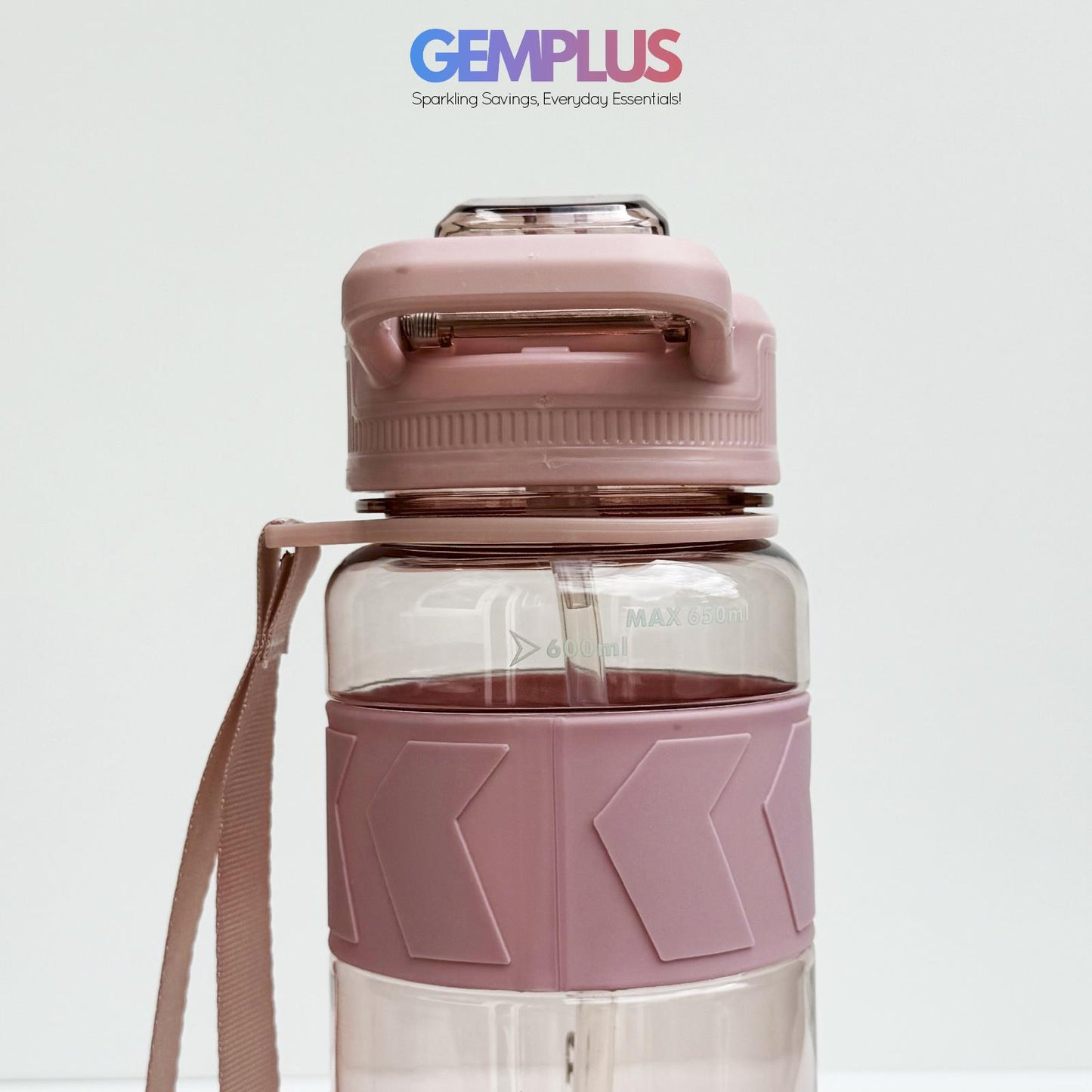 GEM+| 650ml Reusable Water Bottle with Straw BPA Leakproof Sports Gym Travel