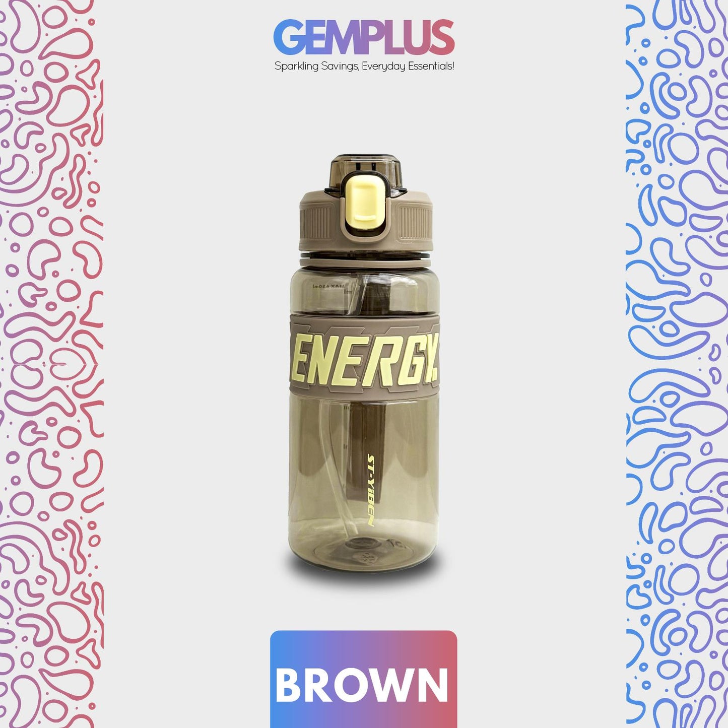 GEM+| 650ml Reusable Water Bottle with Straw BPA Leakproof Sports Gym Travel