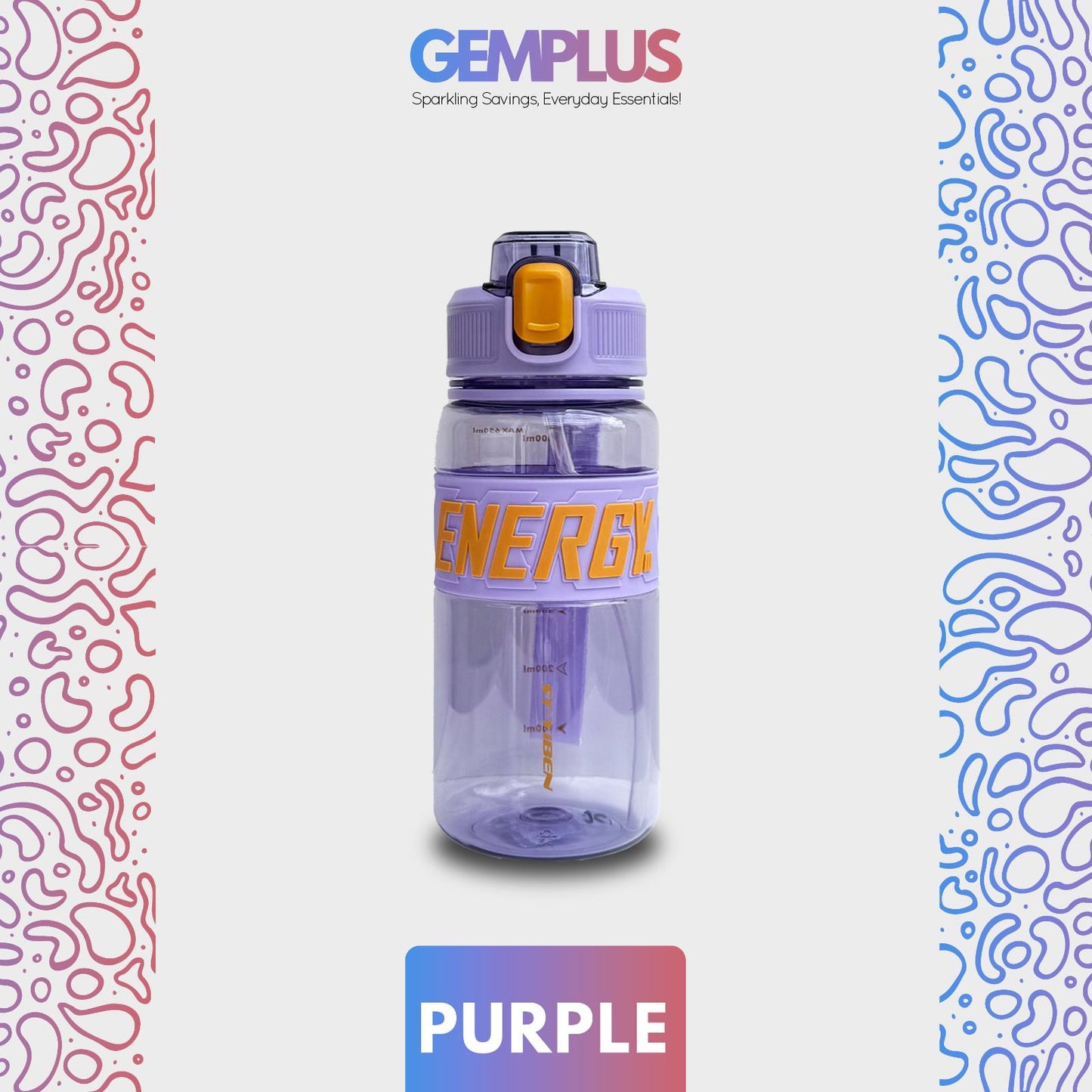 GEM+| 650ml Reusable Water Bottle with Straw BPA Leakproof Sports Gym Travel