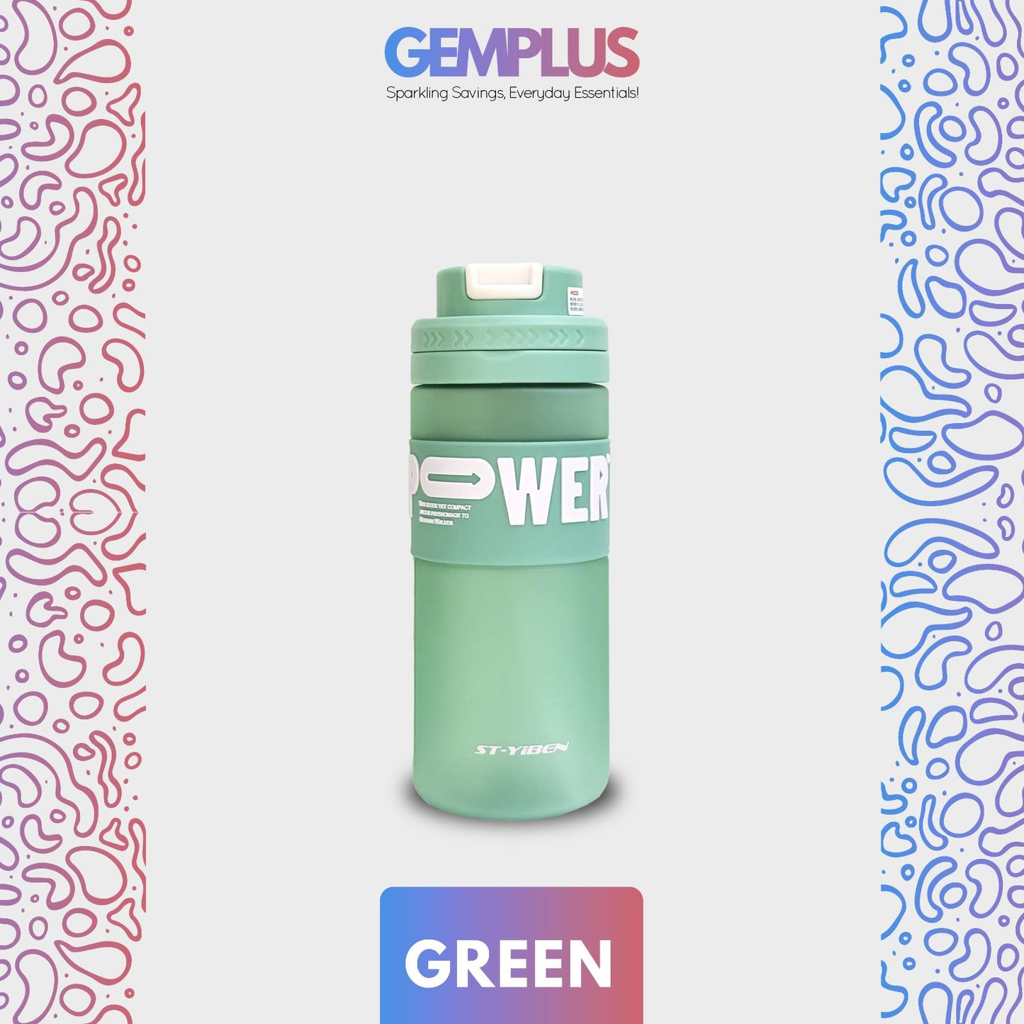 GEM+| 620ml Reusable Water Bottle with Straw BPA Leakproof Sports Gym Travel