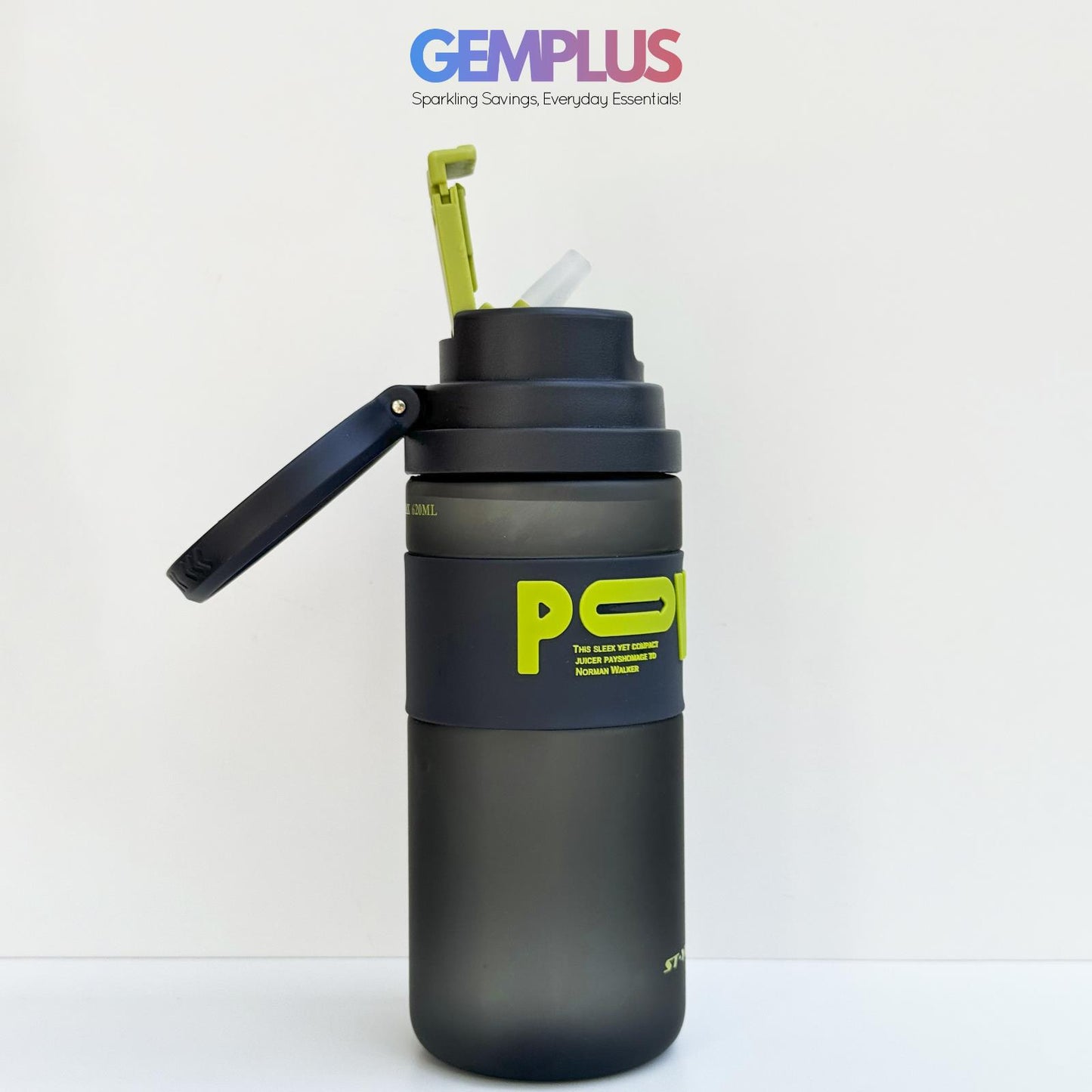 GEM+| 620ml Reusable Water Bottle with Straw BPA Leakproof Sports Gym Travel