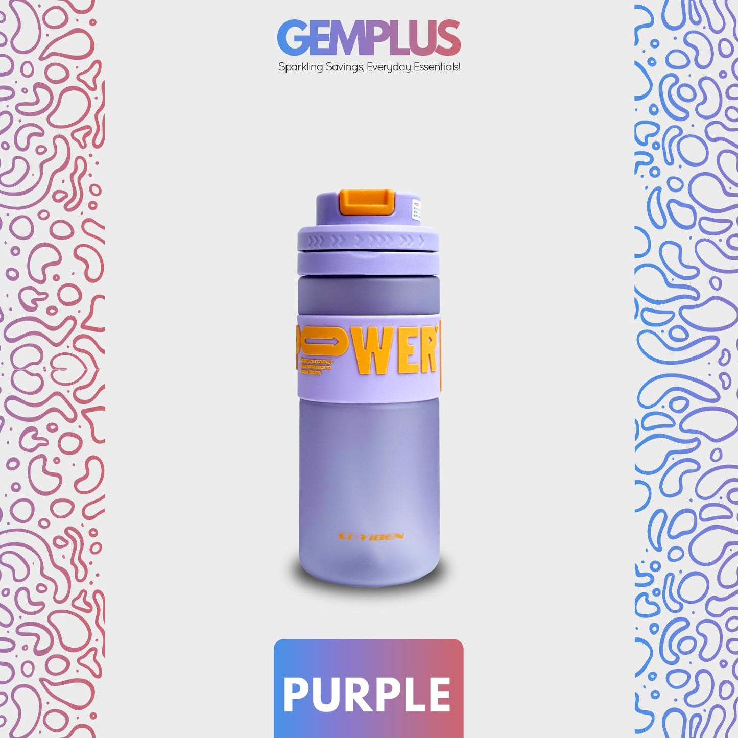 GEM+| 620ml Reusable Water Bottle with Straw BPA Leakproof Sports Gym Travel