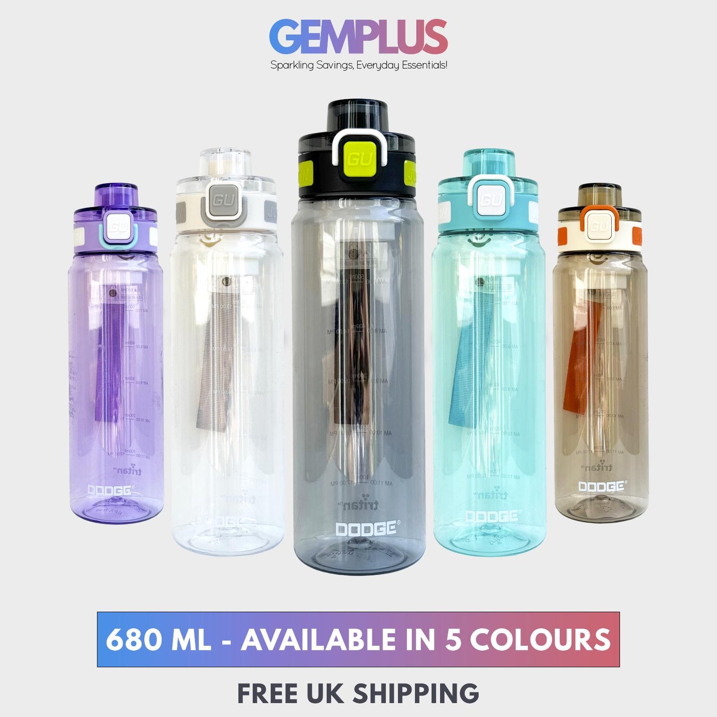 GEM+| 680ml Reusable Water Bottle with Straw BPA Leakproof Sports Gym Travel