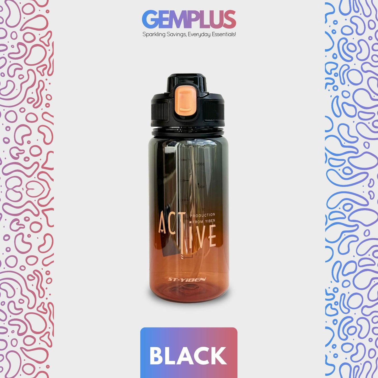 GEM+| 650 ml Reusable Water Bottle with Straw BPA Leakproof Sports Gym Travel