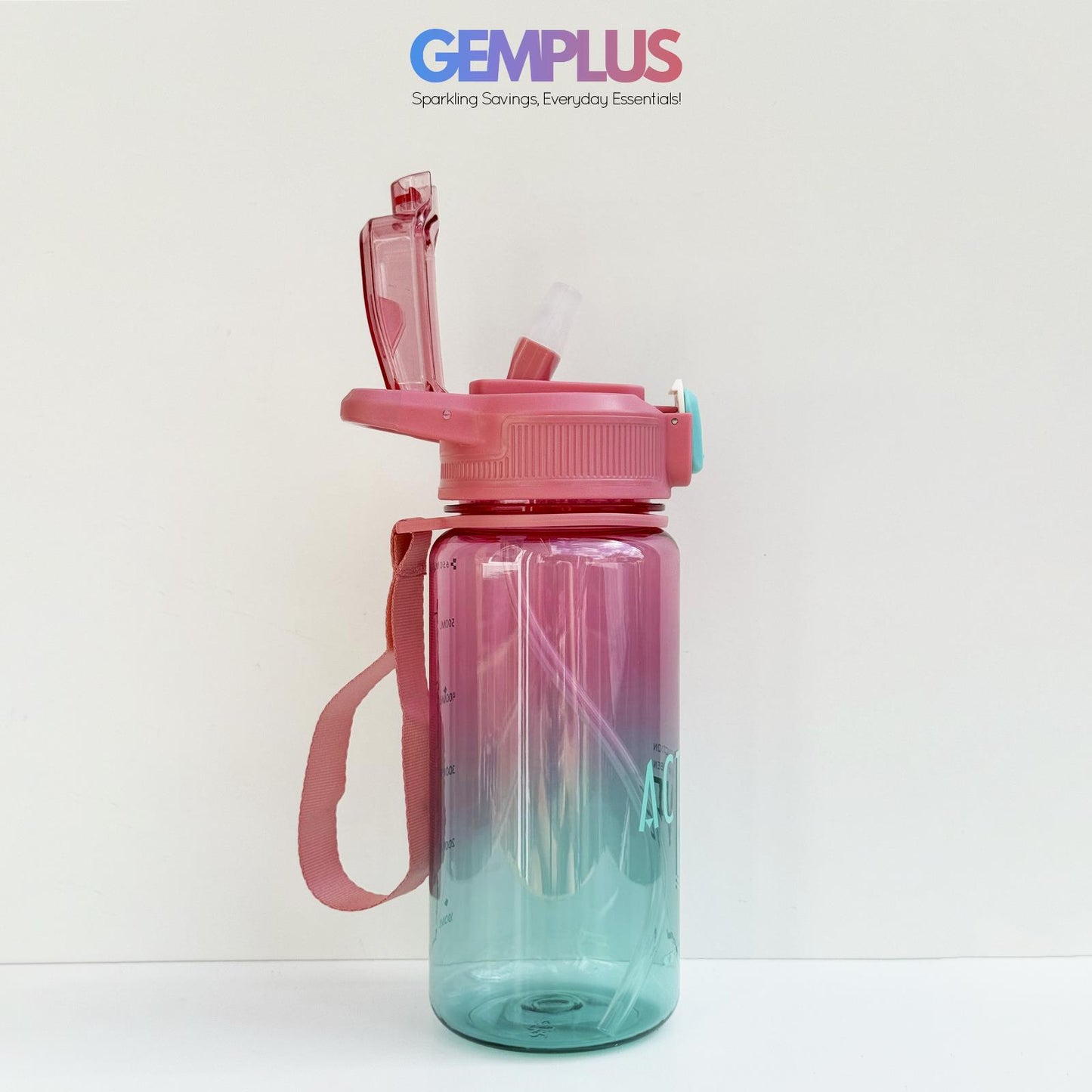 GEM+| 650 ml Reusable Water Bottle with Straw BPA Leakproof Sports Gym Travel