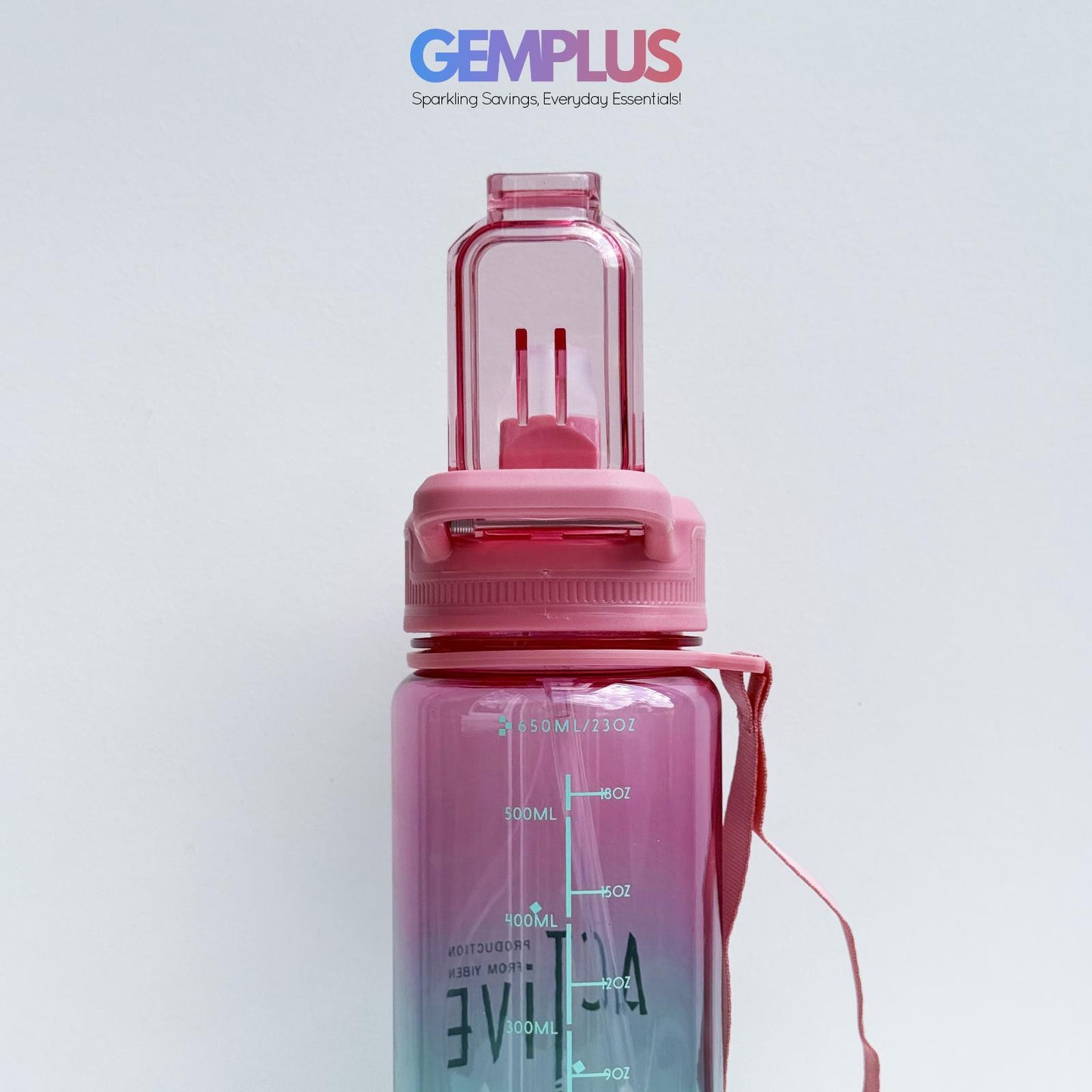 GEM+| 650 ml Reusable Water Bottle with Straw BPA Leakproof Sports Gym Travel
