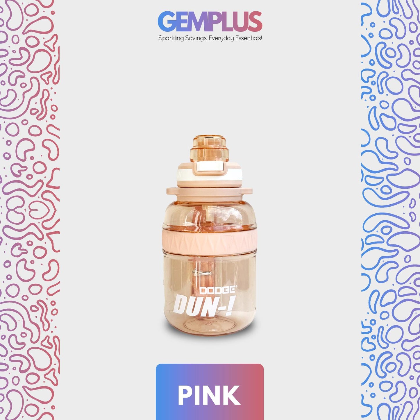 GEM+| 1 Liter Reusable Water Bottle with Straw BPA Leakproof Sports Gym Travel
