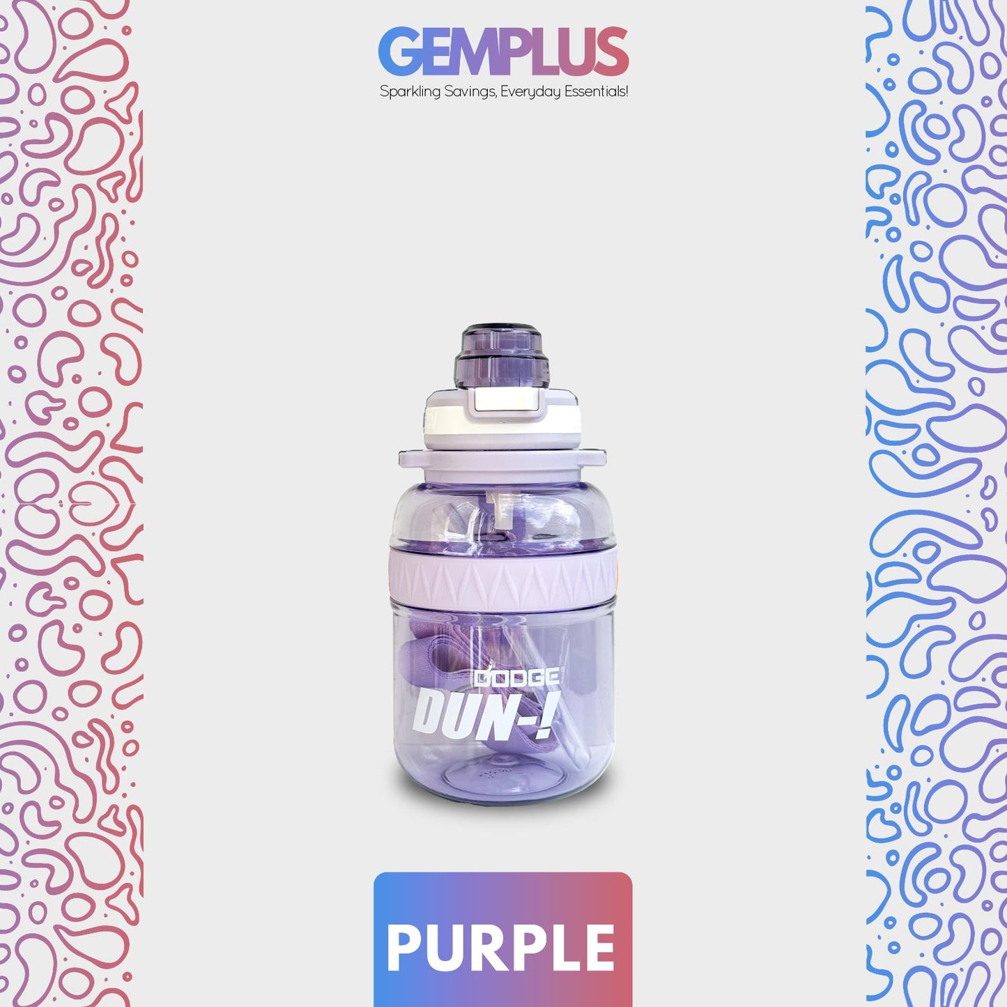 GEM+| 1 Liter Reusable Water Bottle with Straw BPA Leakproof Sports Gym Travel