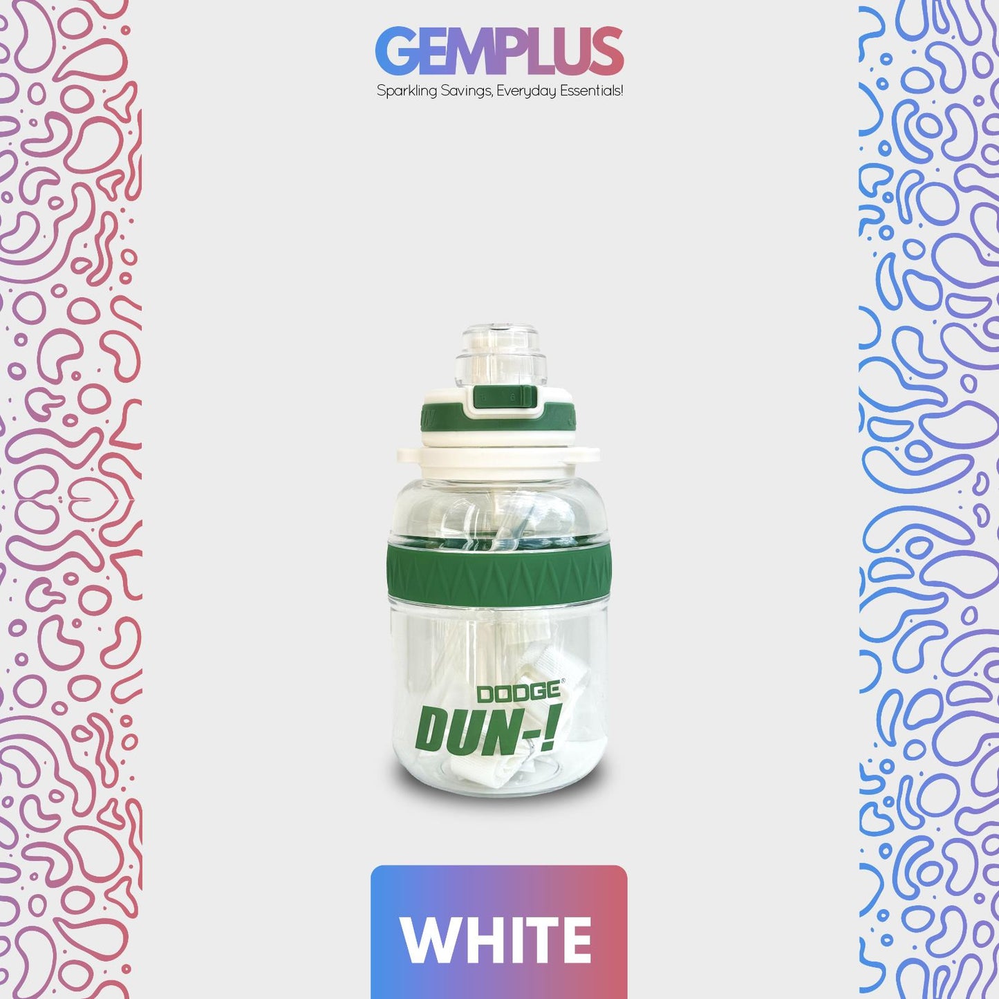 GEM+| 1 Liter Reusable Water Bottle with Straw BPA Leakproof Sports Gym Travel