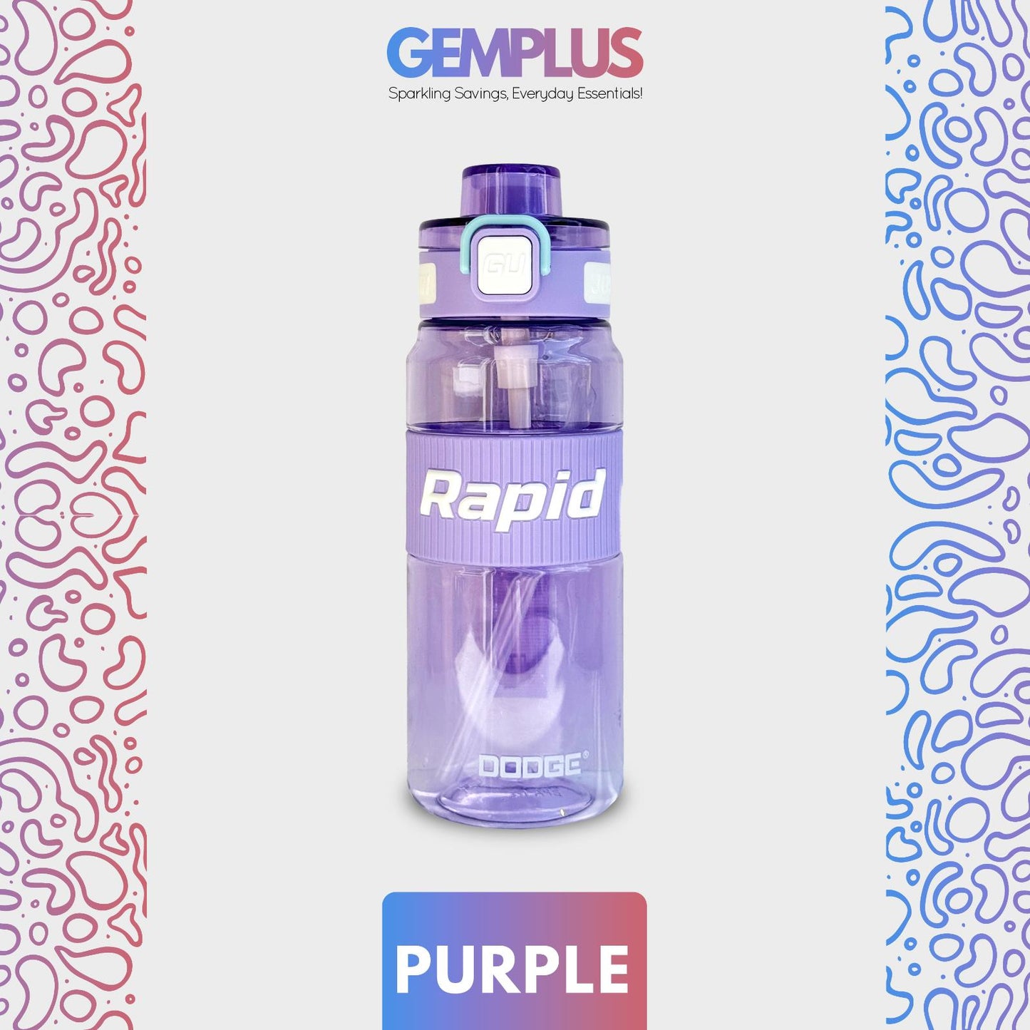 GEM+| 530 ML Reusable Water Bottle with Straw BPA Leakproof Sports Gym Travel