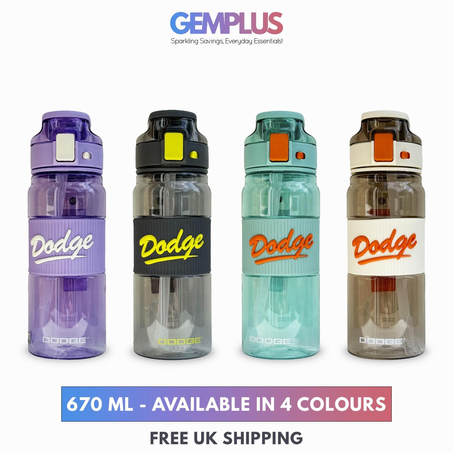 GEM+| 670 ML Reusable Water Bottle with Straw BPA Leakproof Sports Gym Travel