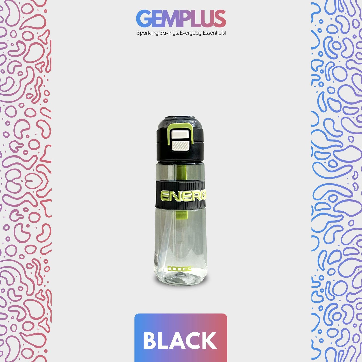GEM+| 620 ML Reusable Water Bottle with Straw BPA Leakproof Sports Gym Travel
