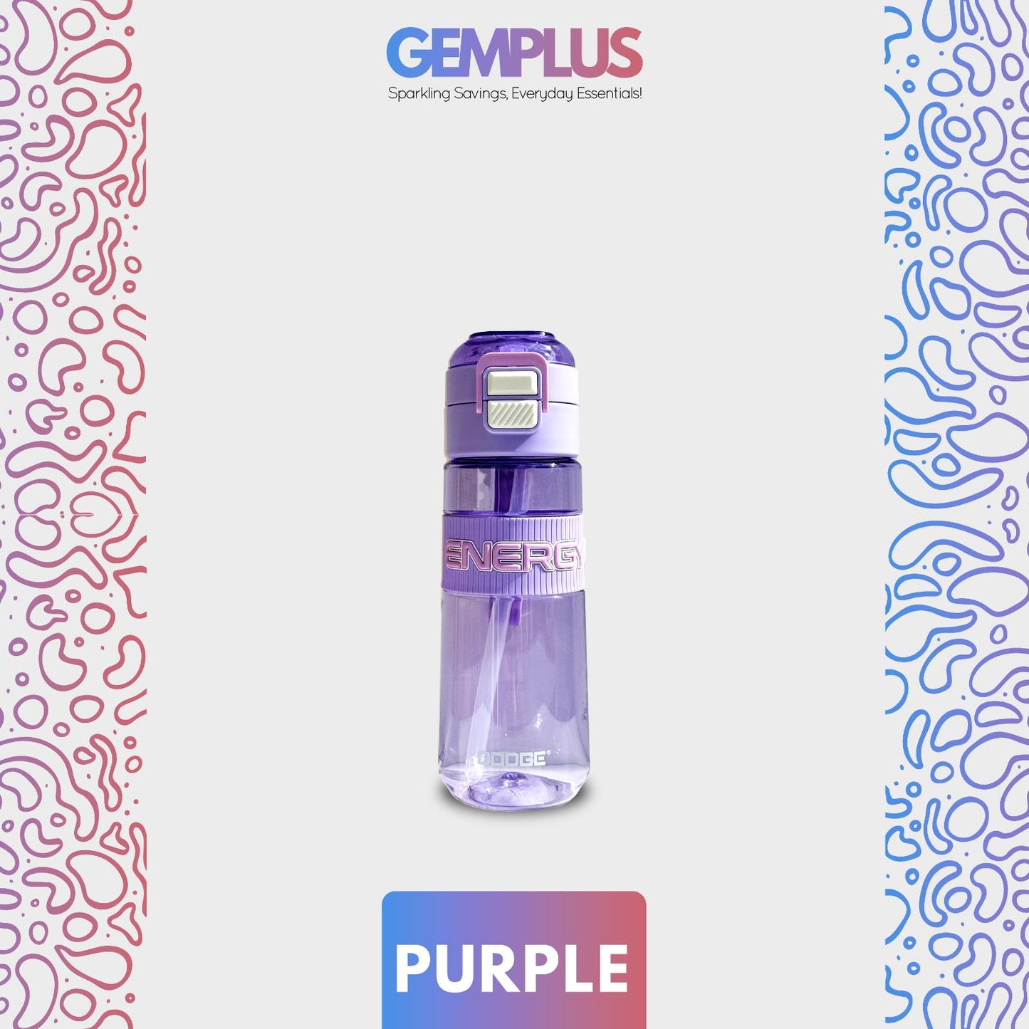 GEM+| 620 ML Reusable Water Bottle with Straw BPA Leakproof Sports Gym Travel
