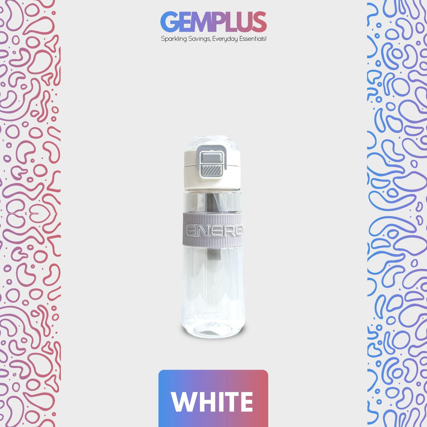 GEM+| 620 ML Reusable Water Bottle with Straw BPA Leakproof Sports Gym Travel