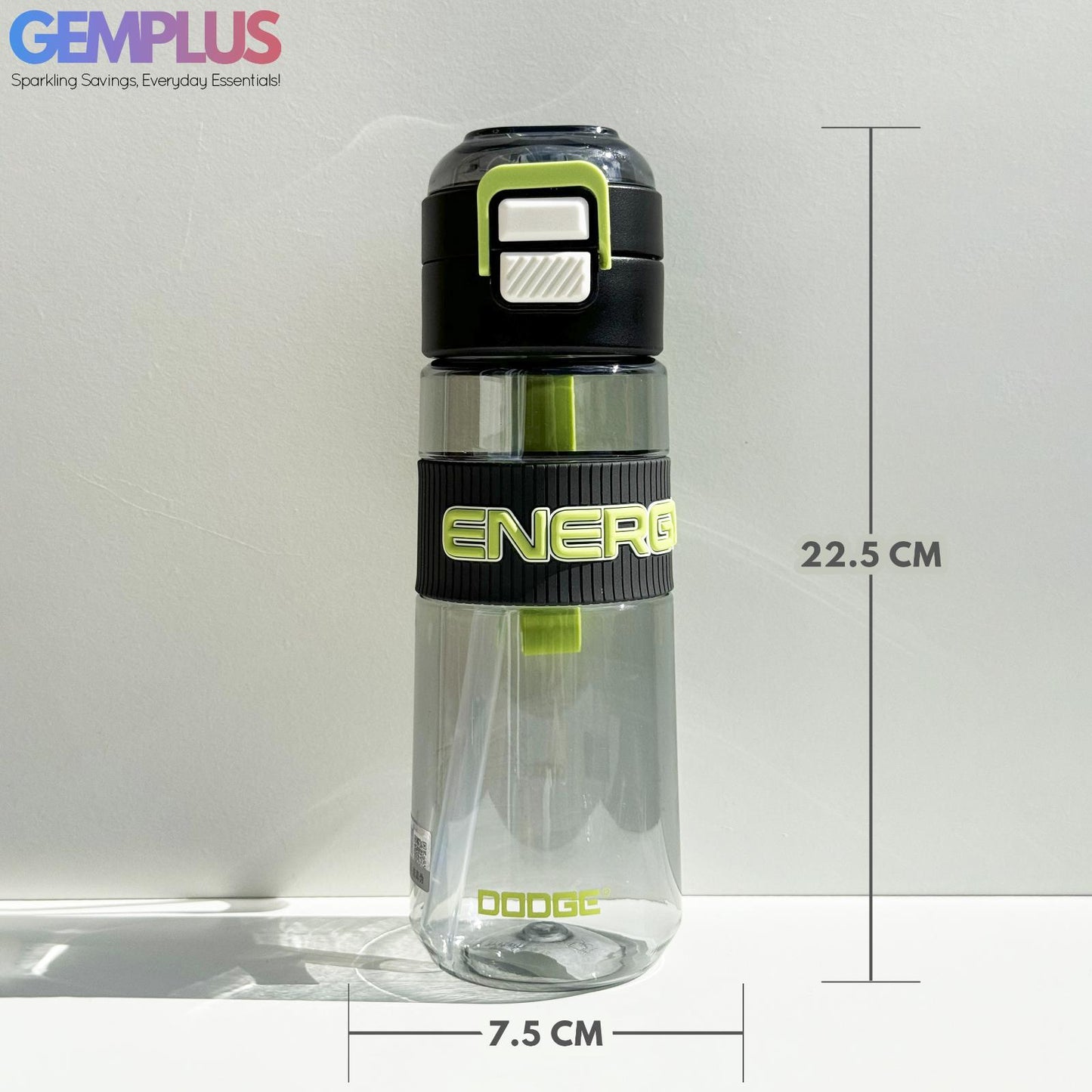 GEM+| 620 ML Reusable Water Bottle with Straw BPA Leakproof Sports Gym Travel