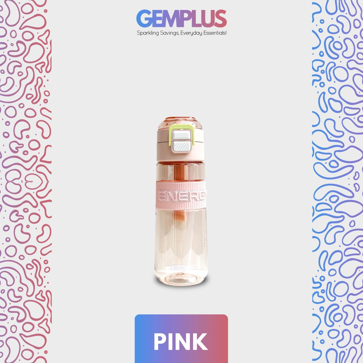GEM+| 620 ML Reusable Water Bottle with Straw BPA Leakproof Sports Gym Travel