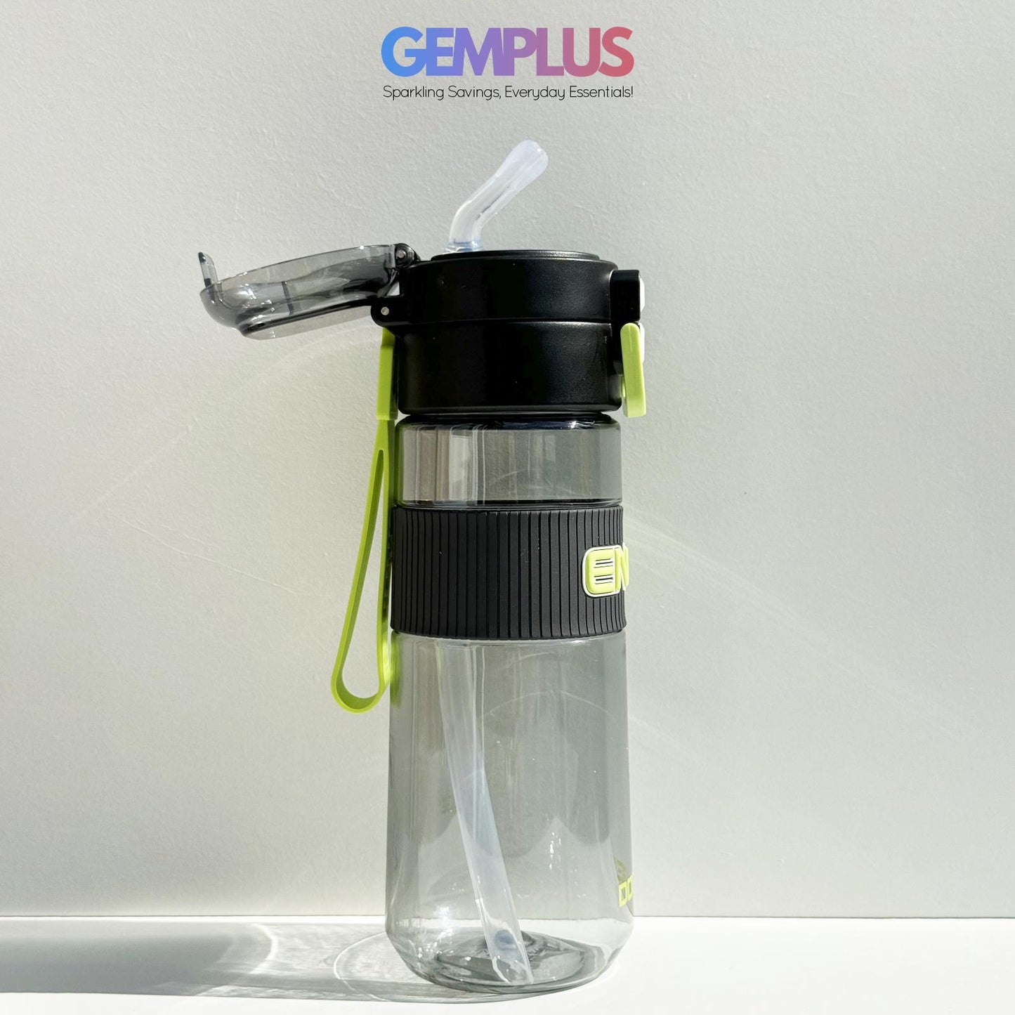 GEM+| 620 ML Reusable Water Bottle with Straw BPA Leakproof Sports Gym Travel