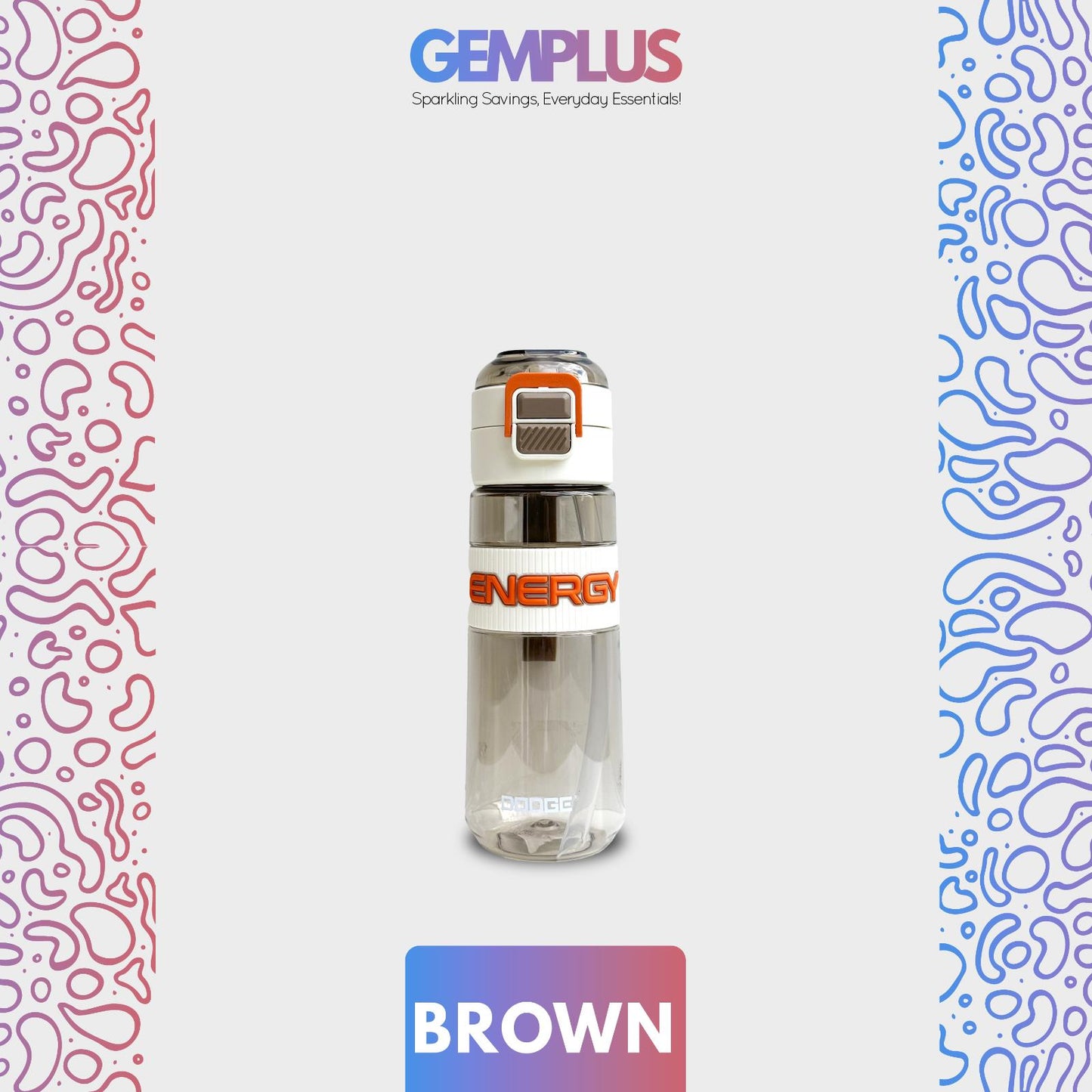 GEM+| 620 ML Reusable Water Bottle with Straw BPA Leakproof Sports Gym Travel