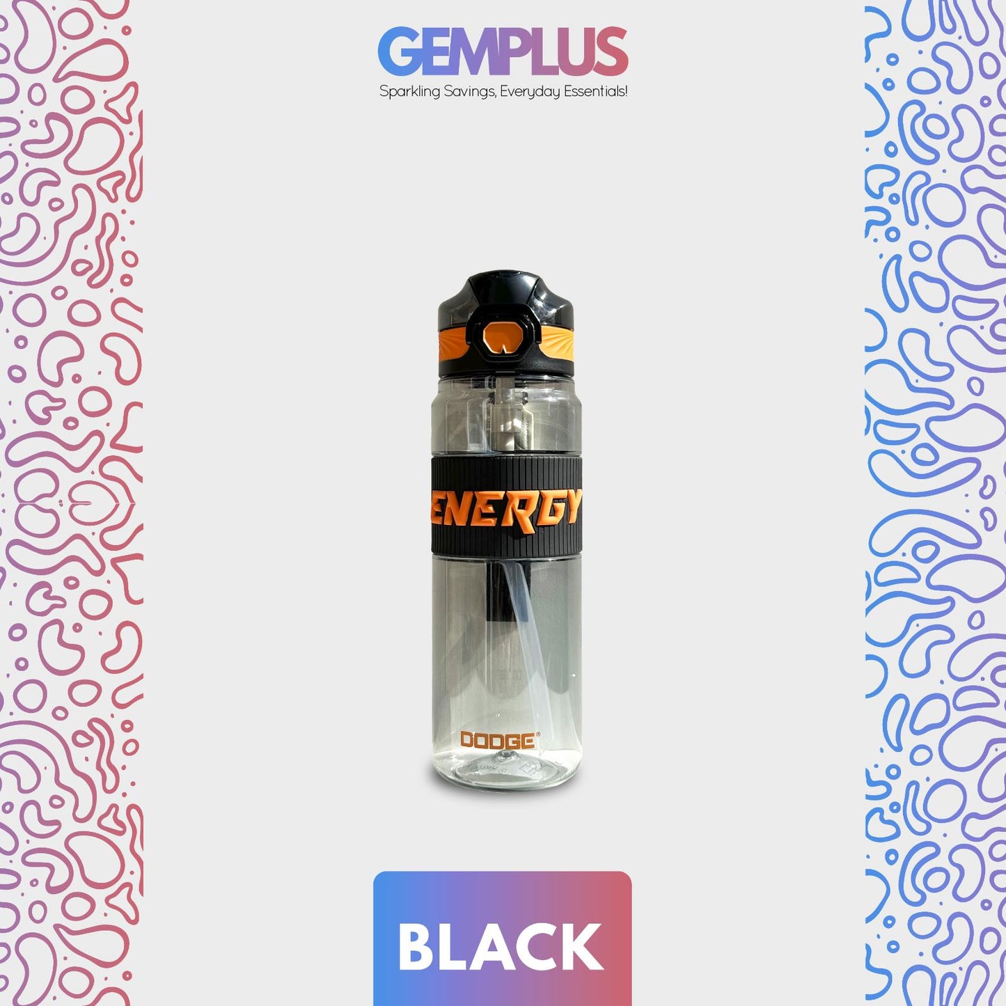 GEM+| 870 ML Reusable Water Bottle with Straw BPA Leakproof Sports Gym Travel