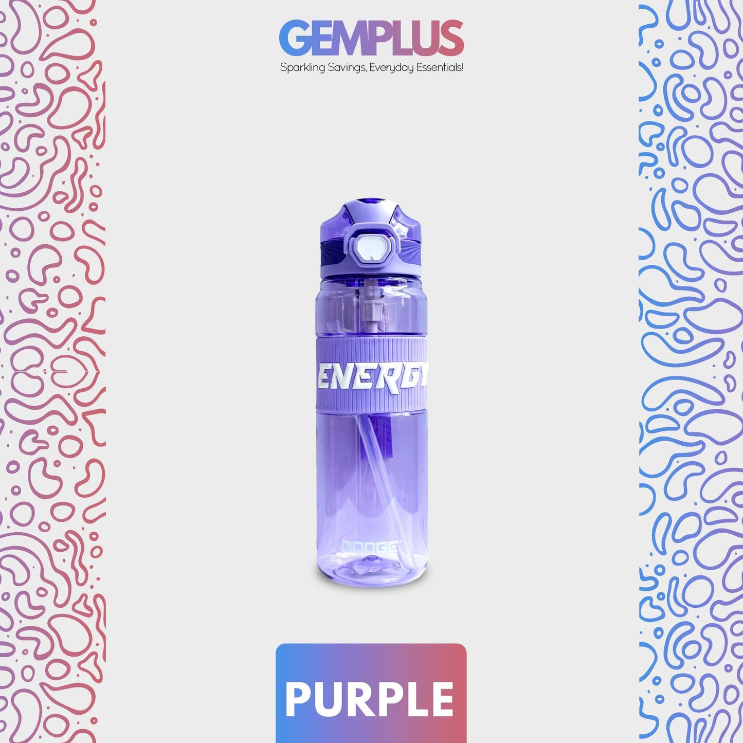 GEM+| 870 ML Reusable Water Bottle with Straw BPA Leakproof Sports Gym Travel