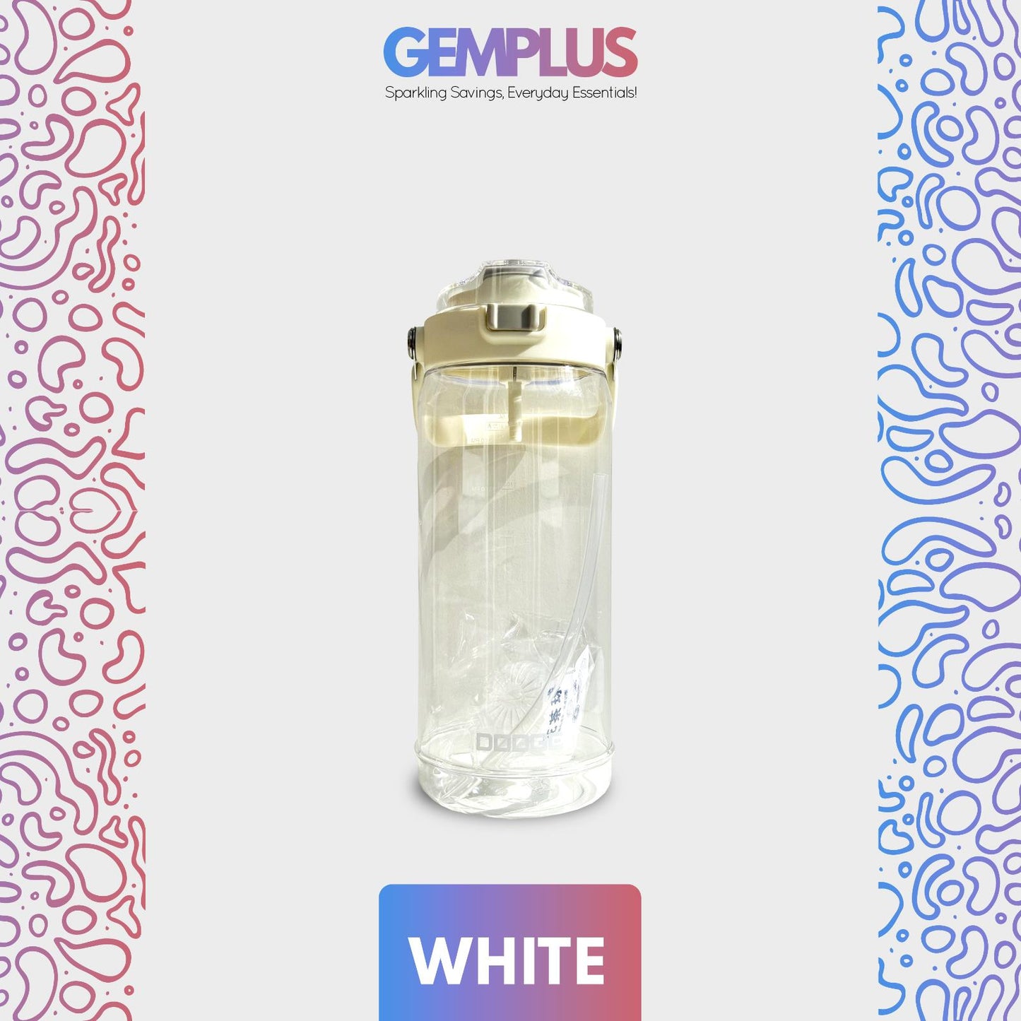 GEM+| 1.6 Liter Reusable Water Bottle with Straw BPA Leakproof Sports Gym Travel
