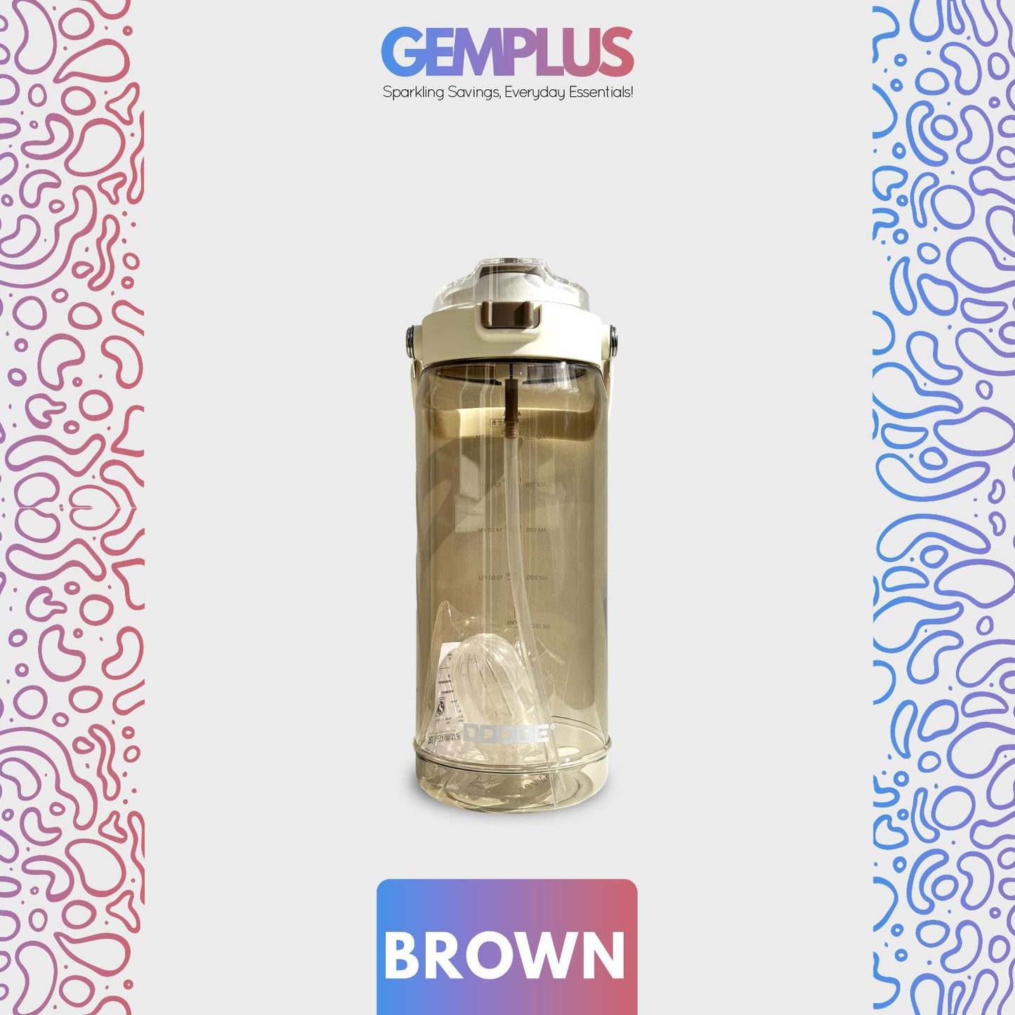 GEM+| 1.6 Liter Reusable Water Bottle with Straw BPA Leakproof Sports Gym Travel