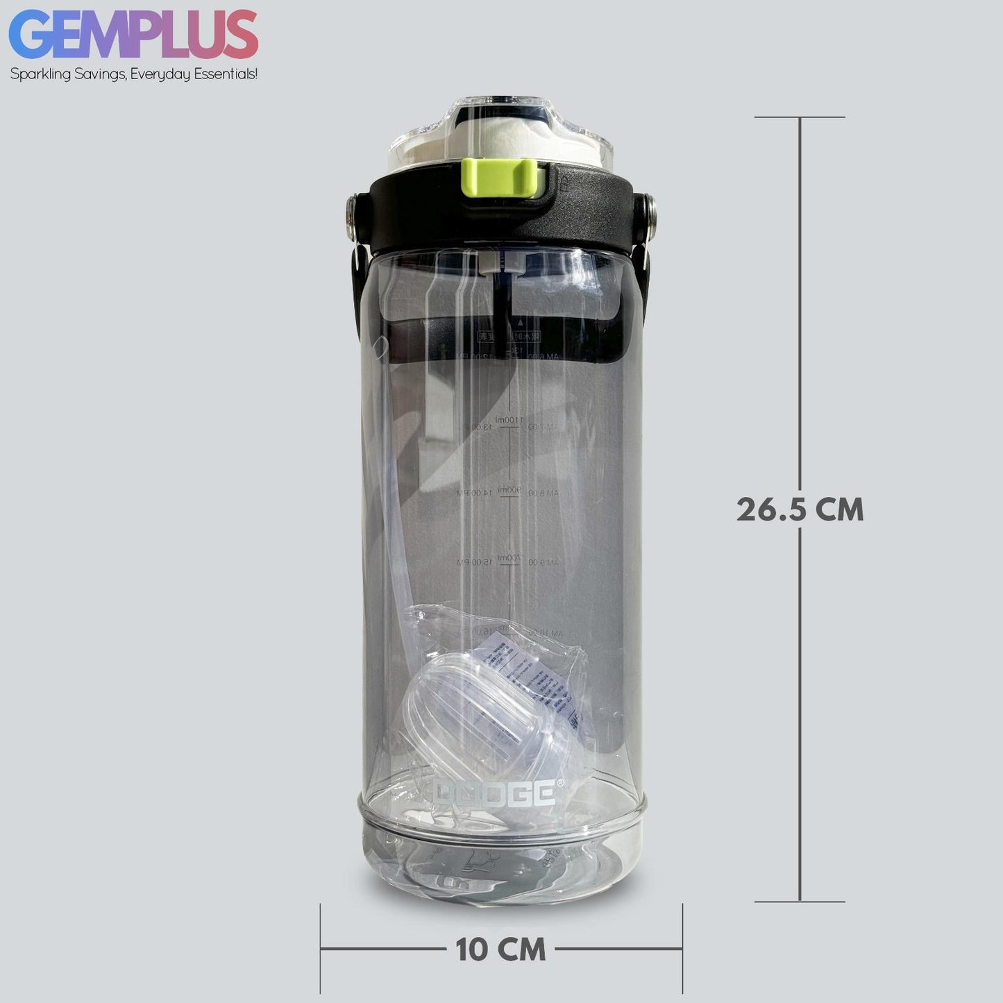 GEM+| 1.6 Liter Reusable Water Bottle with Straw BPA Leakproof Sports Gym Travel