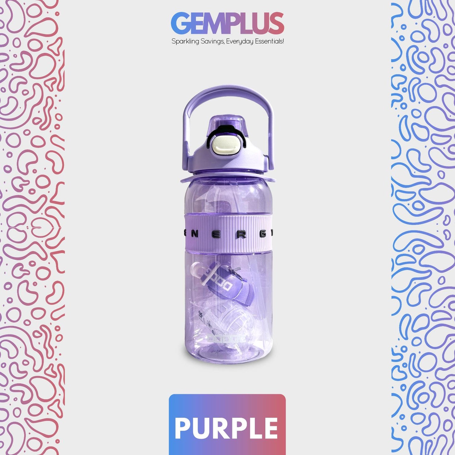 GEM+| 1.5 Liter Reusable Water Bottle with Straw BPA Leakproof Sports Gym Travel